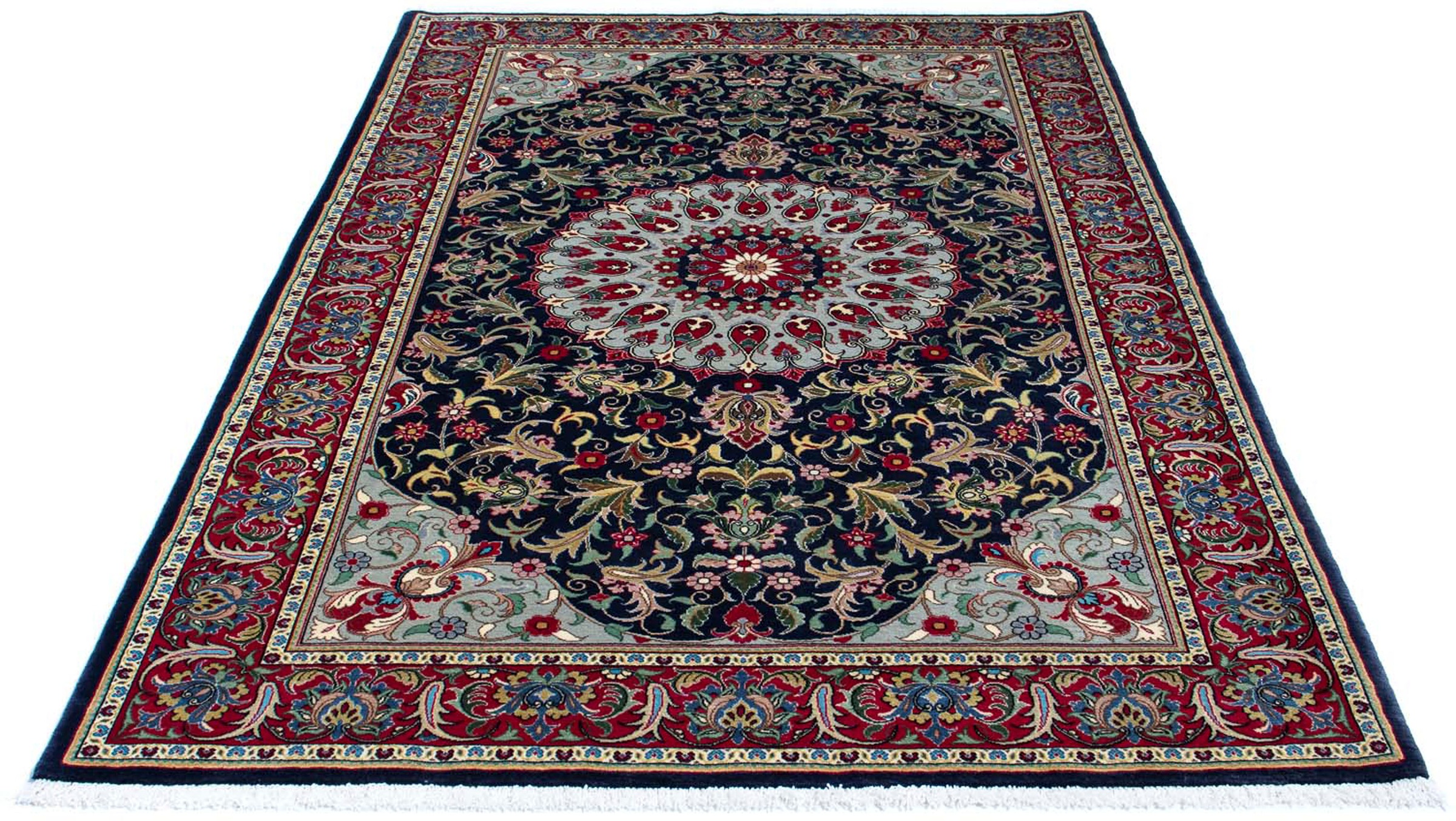 Image of morgenland Orientteppich »Perser - Ghom - 204 x 135 cm - dunkelblau«, rechteckig, 10 mm Höhe, Wohnzimmer, Handgeknüpft, Einzelstück mit Zertifikat bei Ackermann Versand Schweiz