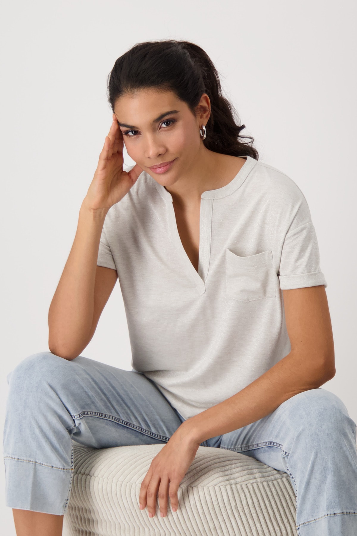 Image of Monari Kurzarmshirt Mit V-Ausschnitt