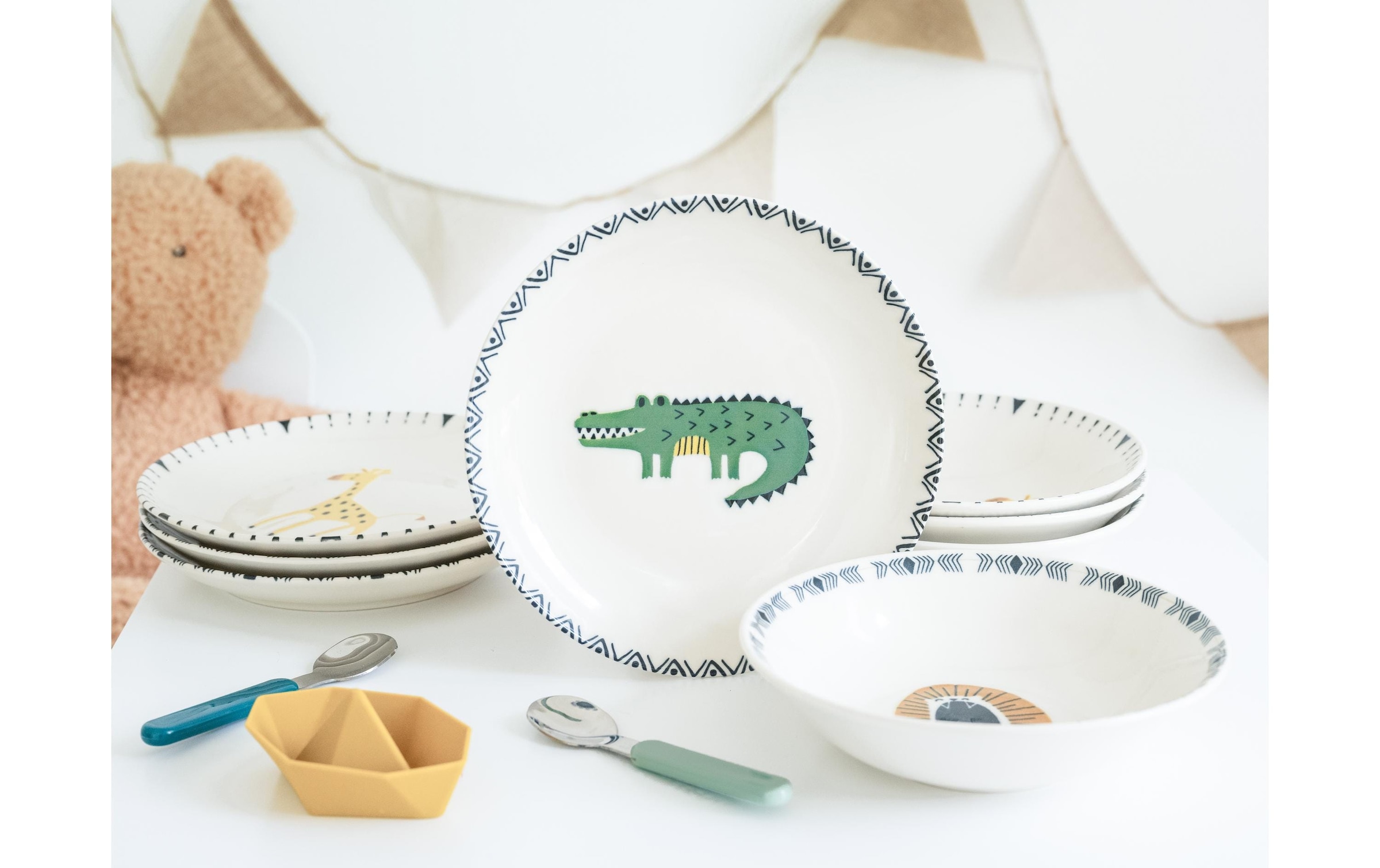 CreaTable Set de vaisselle pour enfants »Safari 8-teilig Steinzeug Bunt«