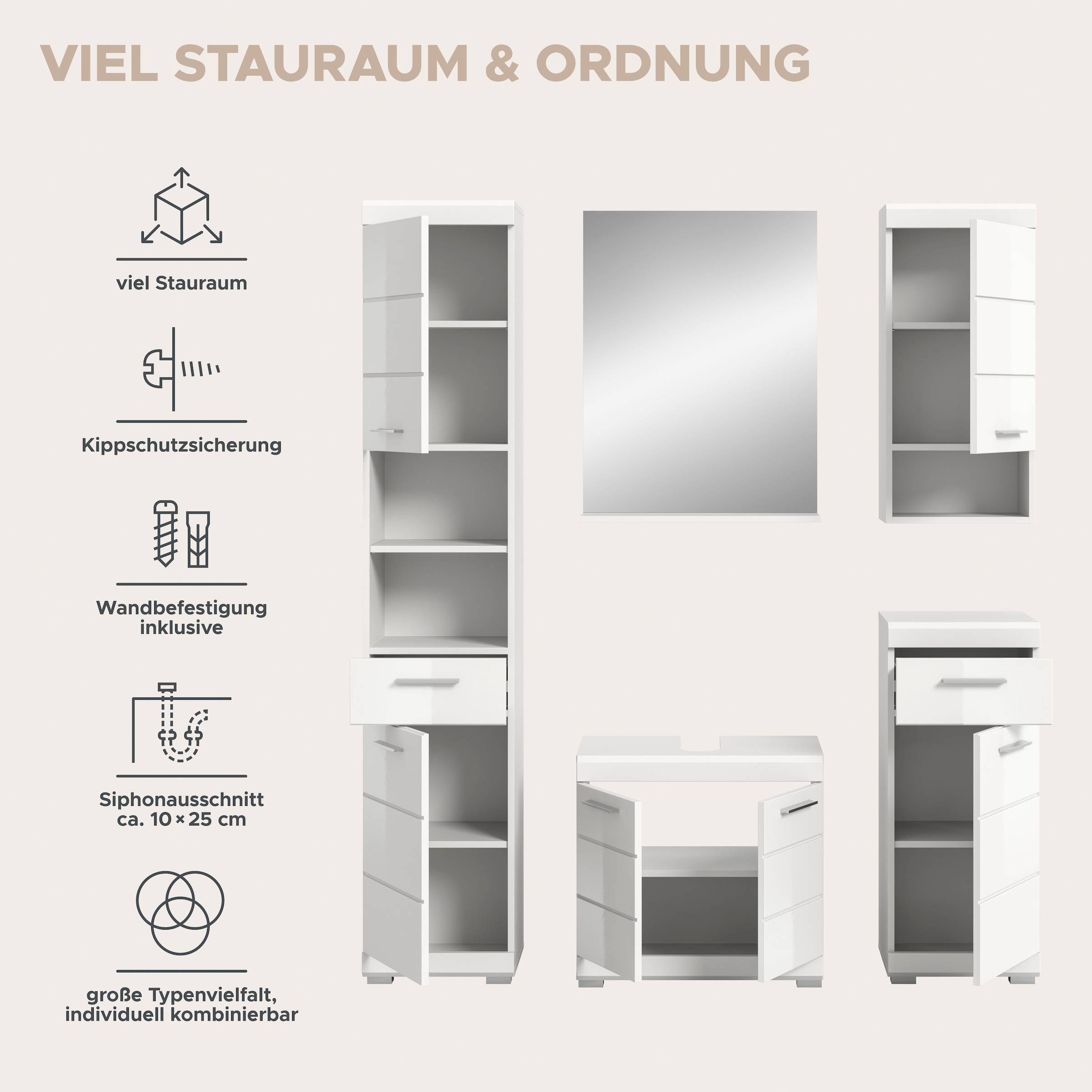 welltime Badmöbel-Set »Siena, 5 teilig, bestehend aus:« Set, TOPSELLER!, 5 Stk. tlg.
