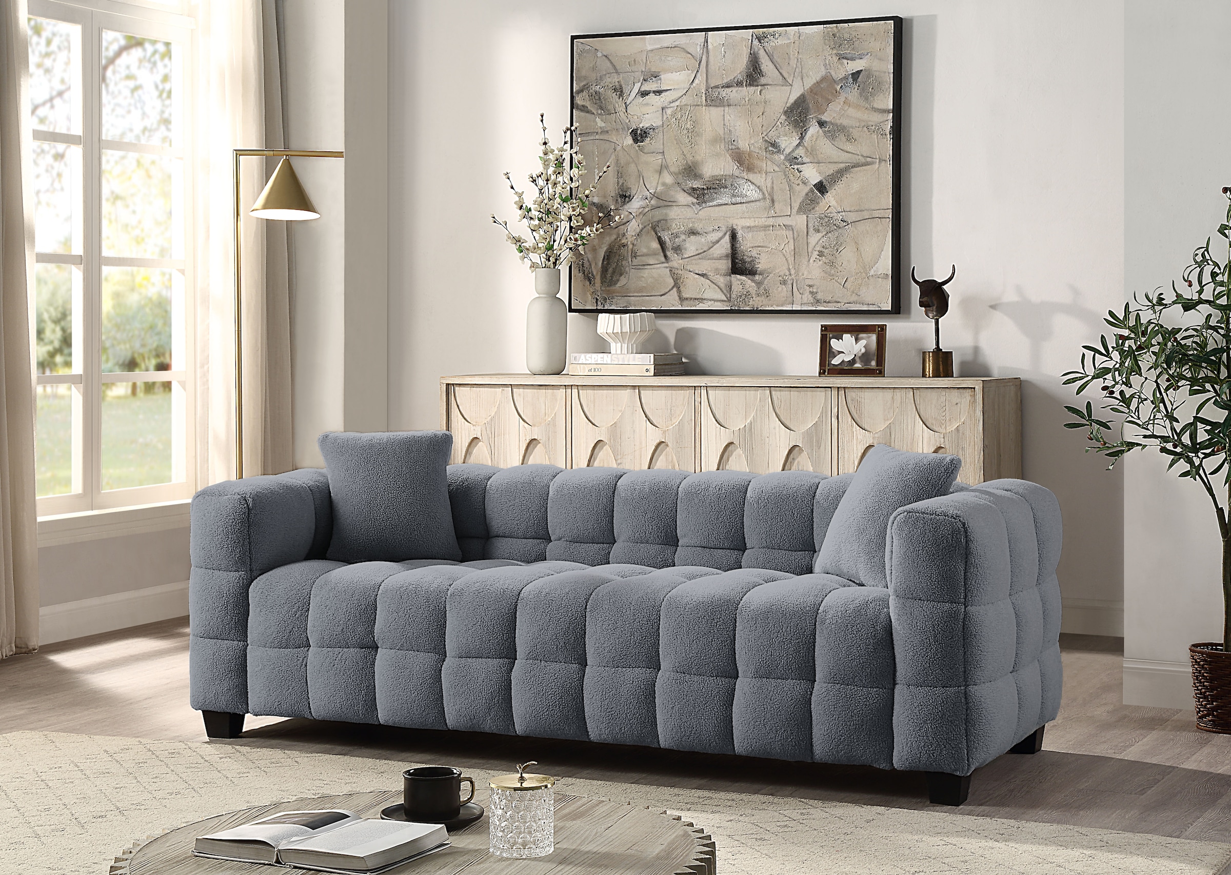 Image of ATLANTIC home collection 3-Sitzer "Stella Design-Sofa mit Steppung, Bubble-Optik, B: 206cm" inkl. 2 Zierkissen und mit modernem Teddy Stoff