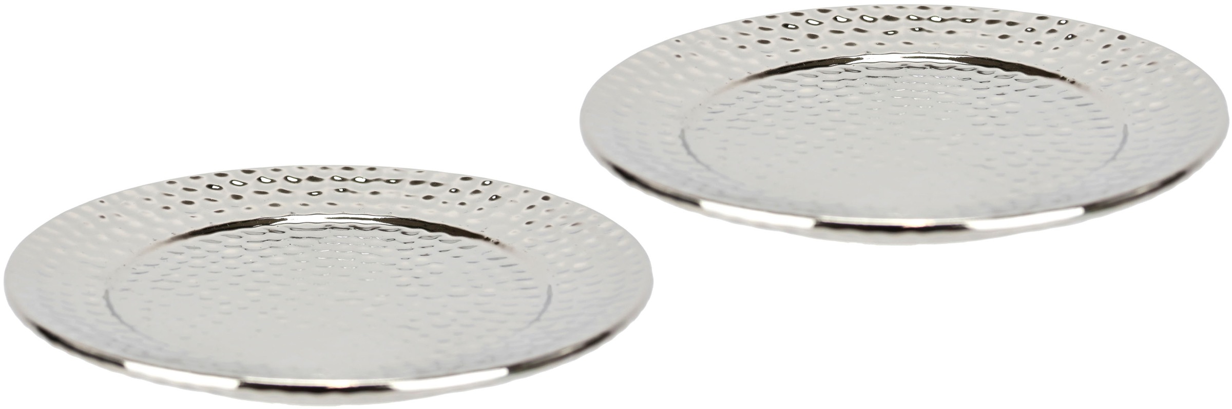 I.GE.A. Dekotablett "Keramik-Schale rund" 2er Set Dekoschale silber Tablett Weihnachtsdeko Deko Advents-Tablett