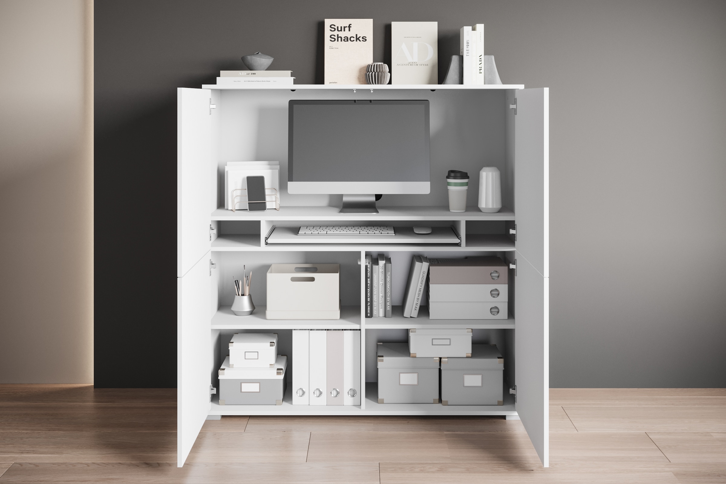 GOODproduct Armoire pour PC »Kenia, Sekretär, Home Office« 1 cuis tlg. avec push-to-open, tiroir clavier et rangement pratique