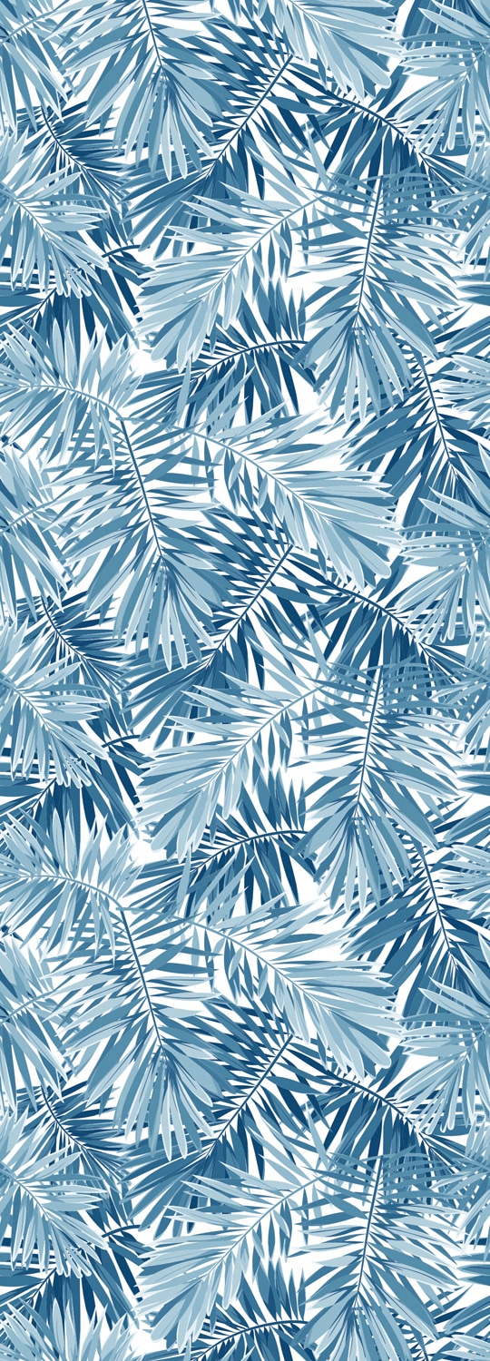 Image of queence Vinyltapete "Tropische Blätter-Blau" Motiv bedruckt botanisch floral gemustert natürlich glatt 90x250cm, selbstklebend, kinderleichte Anbringung, Sticker