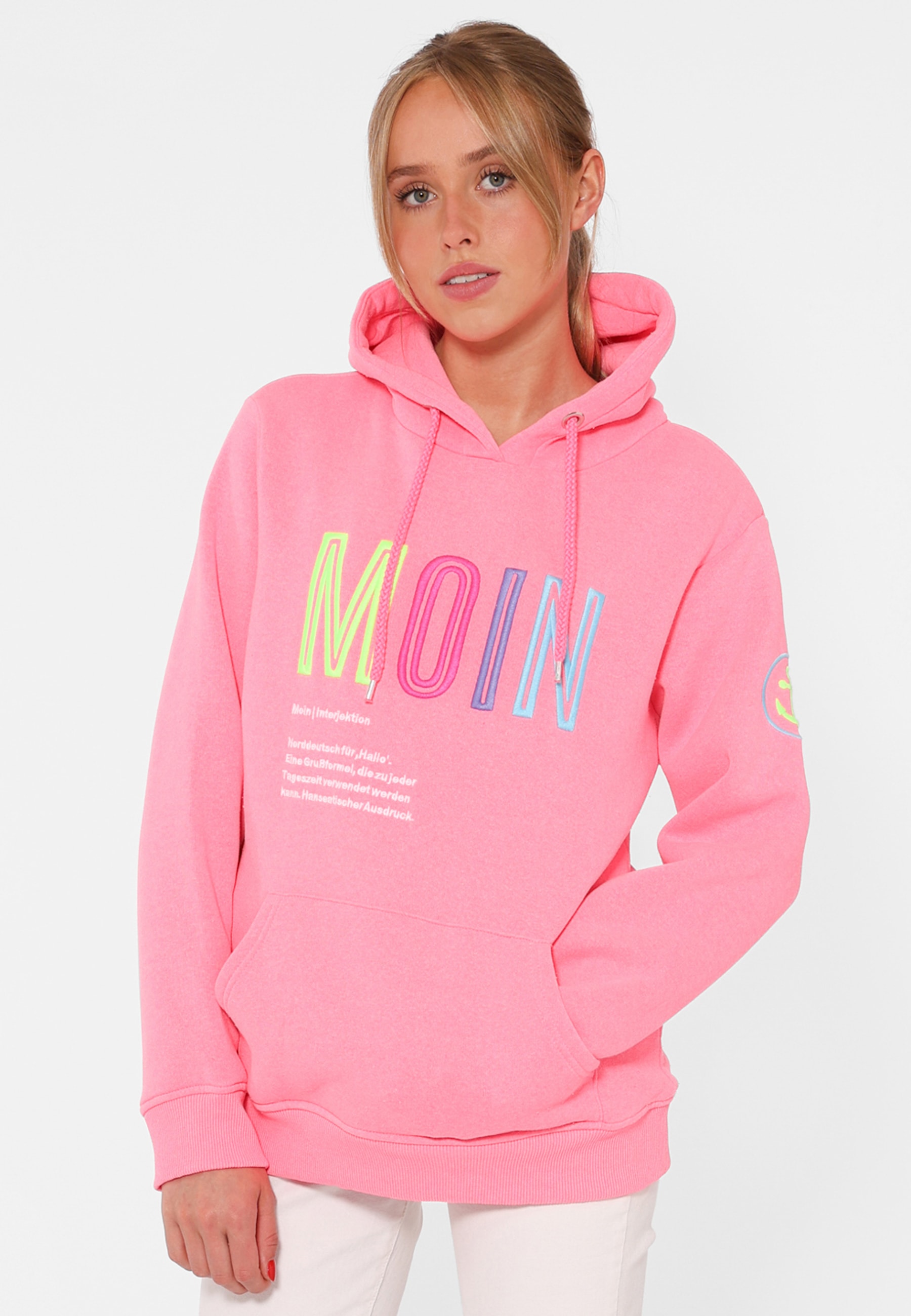 Image of Zwillingsherz Sweatshirt, gestickter Schriftzug, Kapuze, Langarm, Kängurutasche, Kordelzug