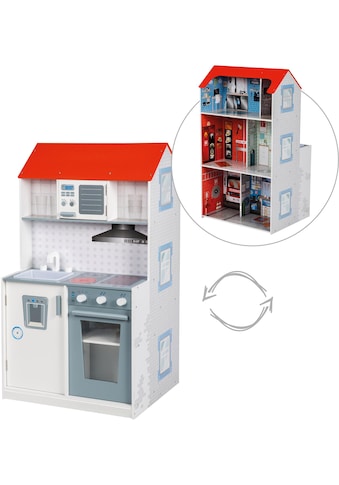 roba® Spielküche »2-in-1, Feuerwehr«, mit mehrstöckigem Puppenhaus kaufen