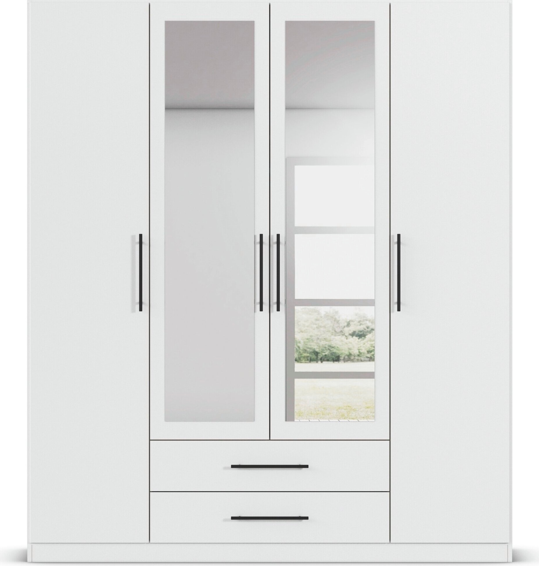 rauch Kleiderschrank »Mehrzweckschrank Schrank Garderobe Wäscheschrank Schlafzimmer GAMMA« 3 verschiedene Ausstattungen BASIC/CLASSIC/PREMIUM (inkl. SOFT-CLOSE),  Weiss, 181 cm, 2 Schubladen, Stangengriff Schwarz MADE IN GERMANY
