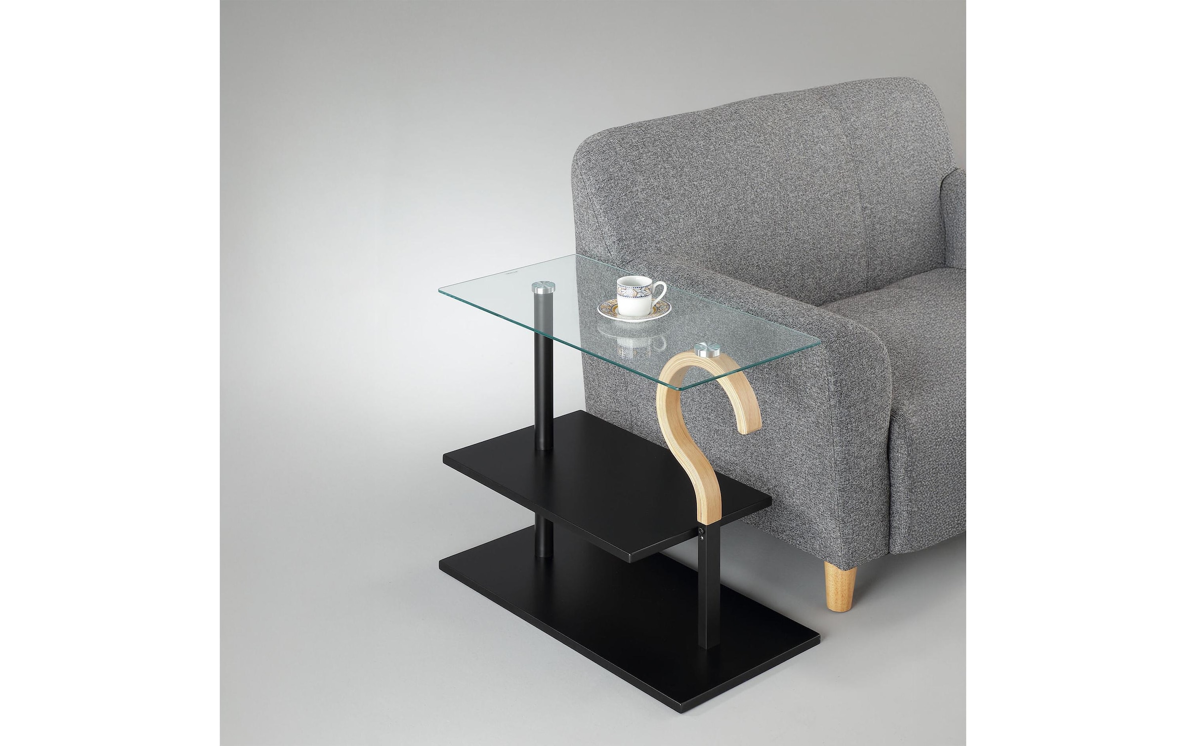 relaxdays »relaxdays Beistelltisch 60 x 50 cm, Schwarz/Braun/Transparent«