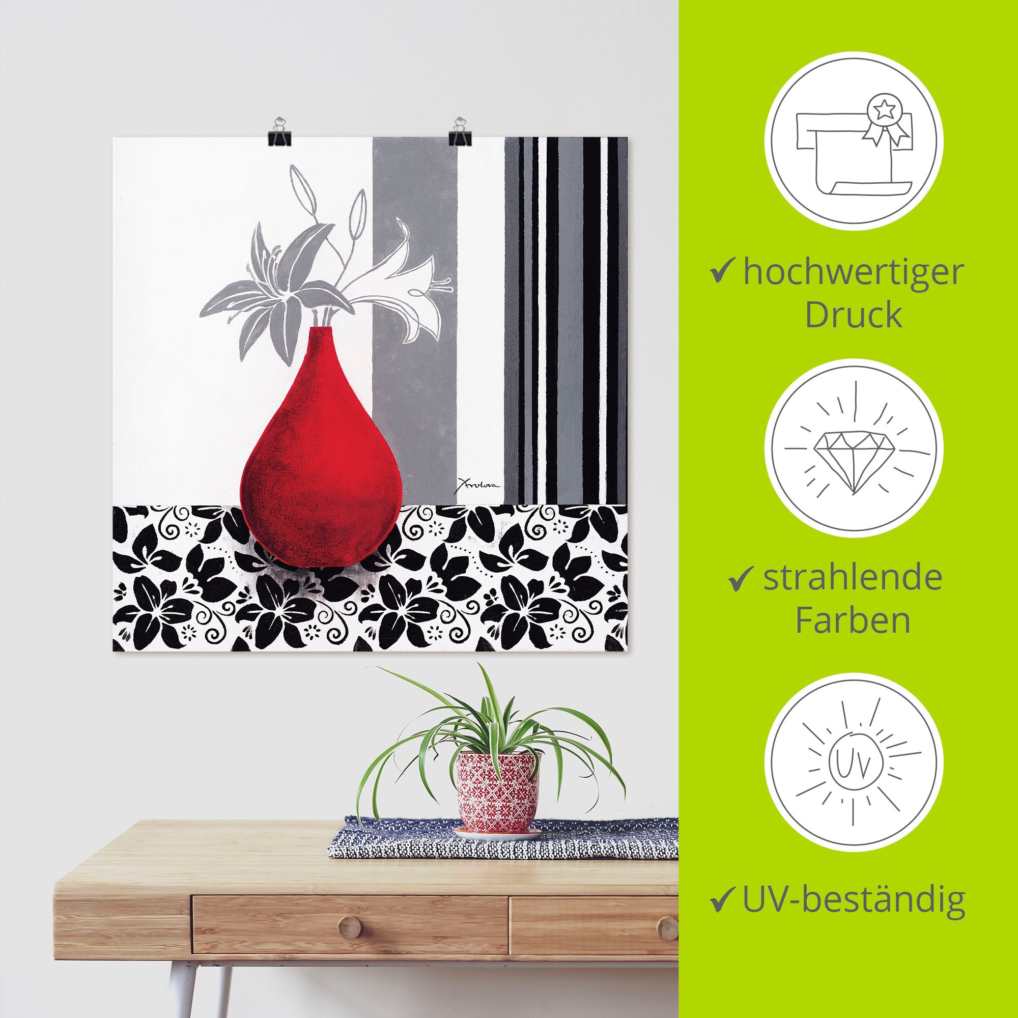 Artland Wandbild »Blumenmuster«, Vasen & Töpfe, (1 St.), als Alubild, Outdoorbild, Poster in verschied. Grössen