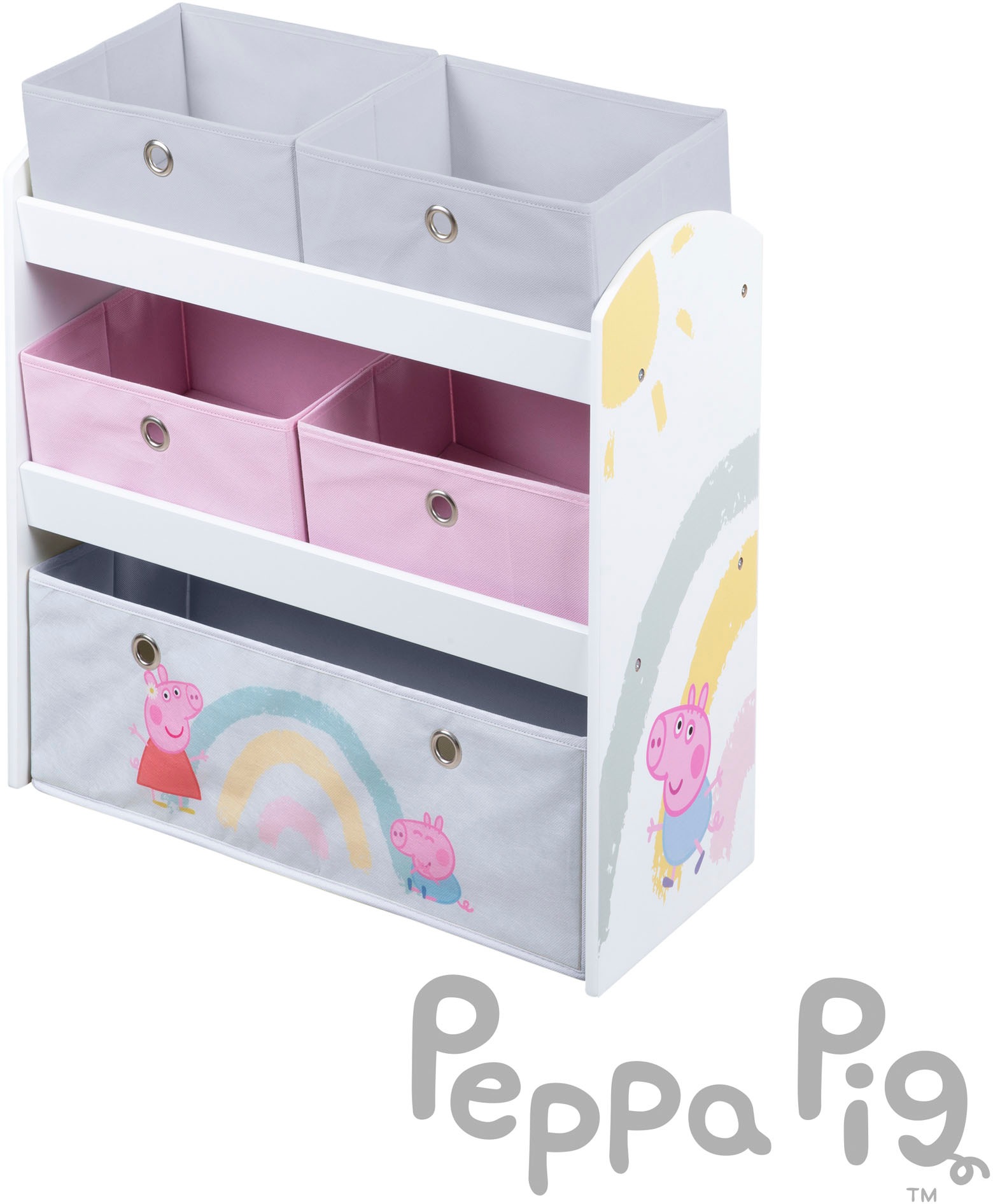 roba® Kinderregal »Peppa Pig, weiss«, inklusive 5 Stoffboxen in 2 Grössen