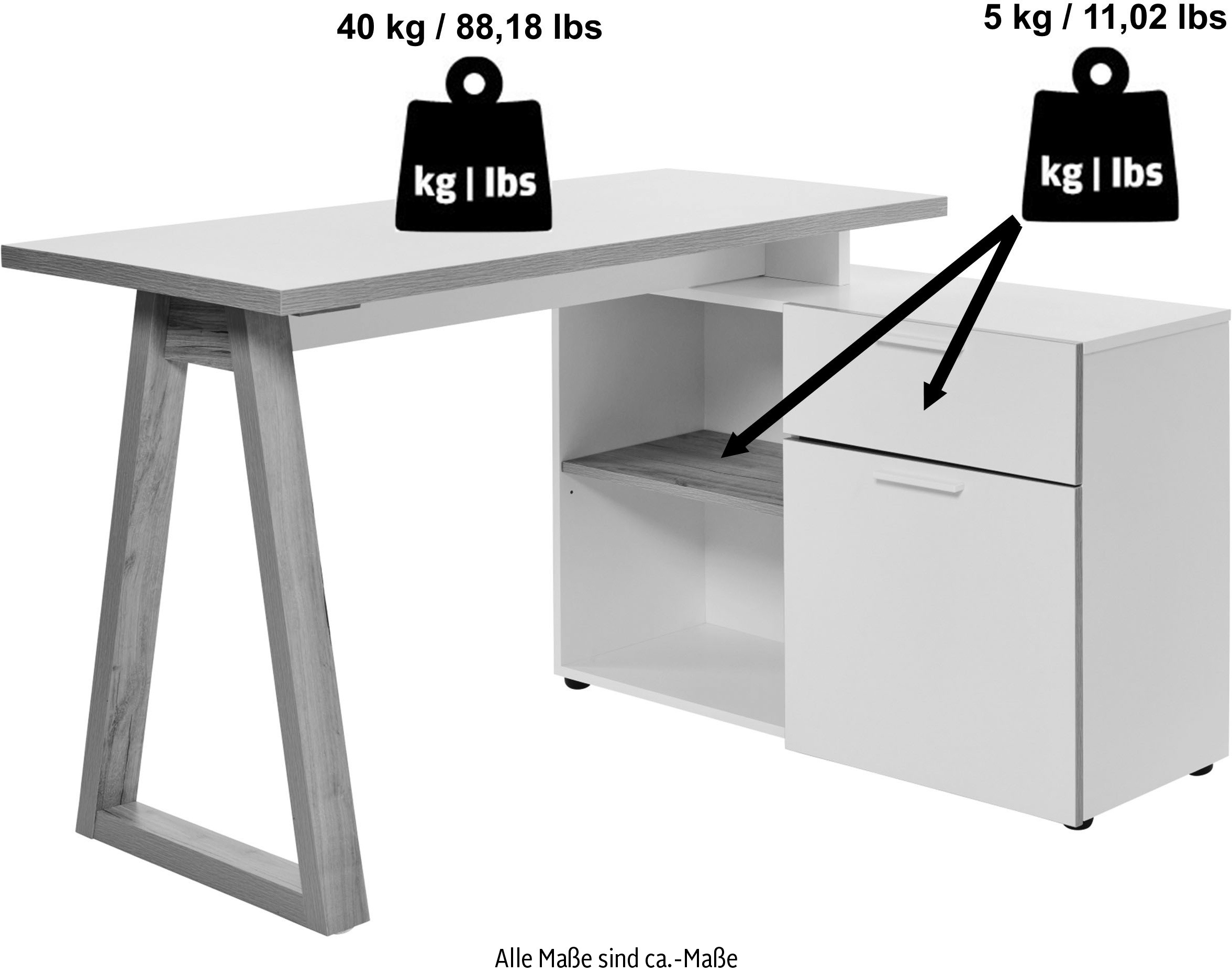 Jahnke Eckschreibtisch »CLUB C 130 E« Eckschreibtisch, wechselseitig montierbar, Breite 130 cm