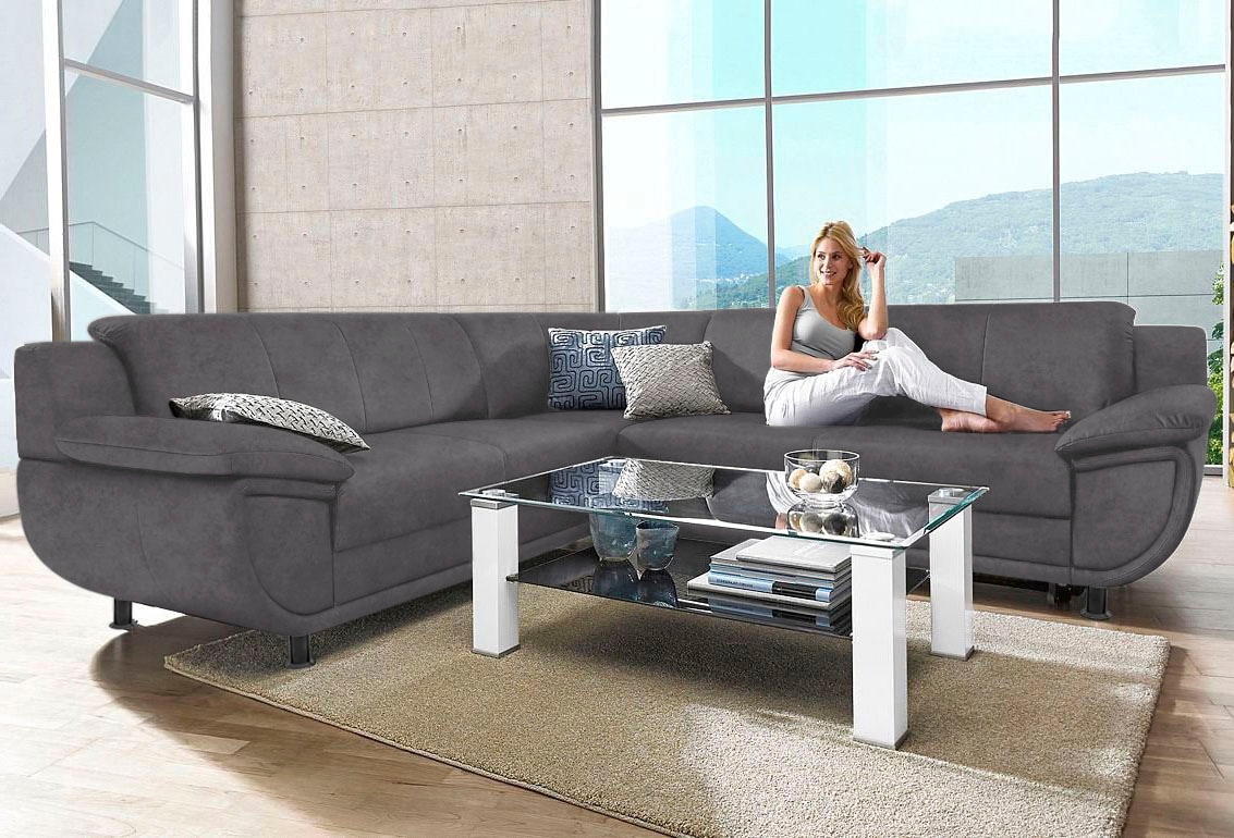 TRENDMANUFAKTUR Ecksofa »Rondo wahlweise mit Schlaffunktion, 267x247 cm (BxT), breite Armlehnen« L-Form, wahlweise mit Federkern bestellbar, Füsse schwarz