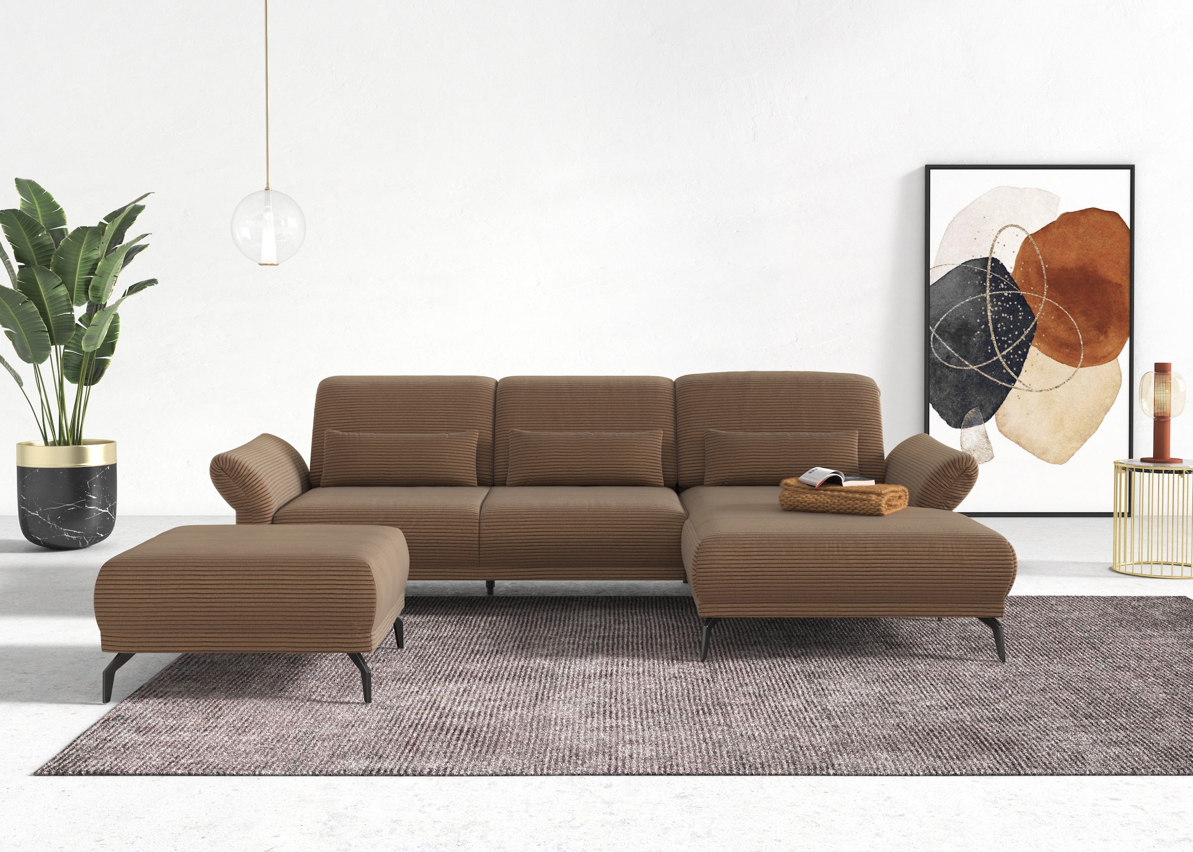 INOSIGN Ecksofa »Coco L-Form«, Sitztiefen-, Arm- und Kopfteilverstellung, Cord-Bezug, Fusshöhe 15 cm