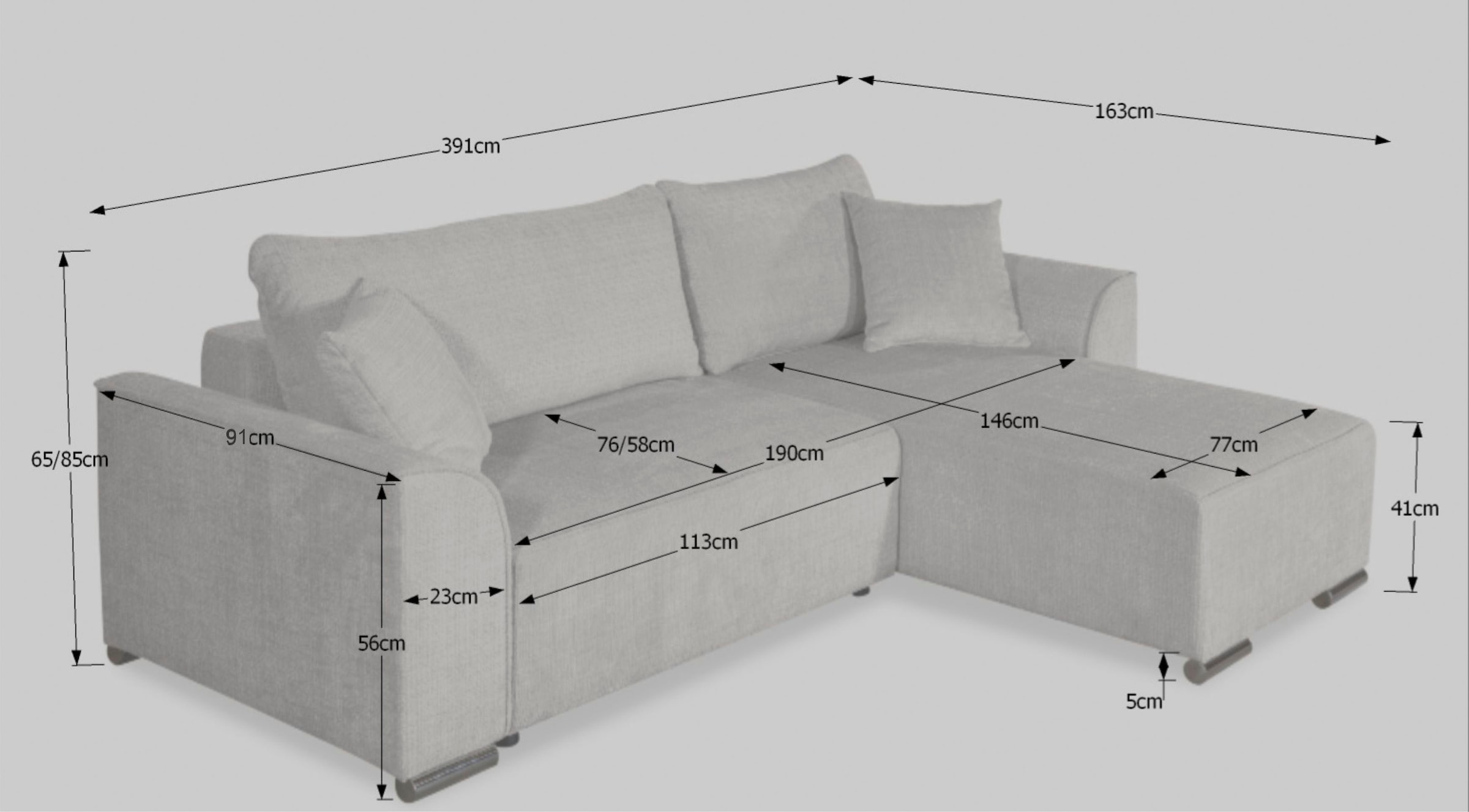 COLLECTION AB »Sara L-Form, B: 236 cm, Schlaffunktion, Bettkasten, optional Topper« Bonnellfederkern, Liegefl. 116x190 cm, Couch als Schlafsofa
