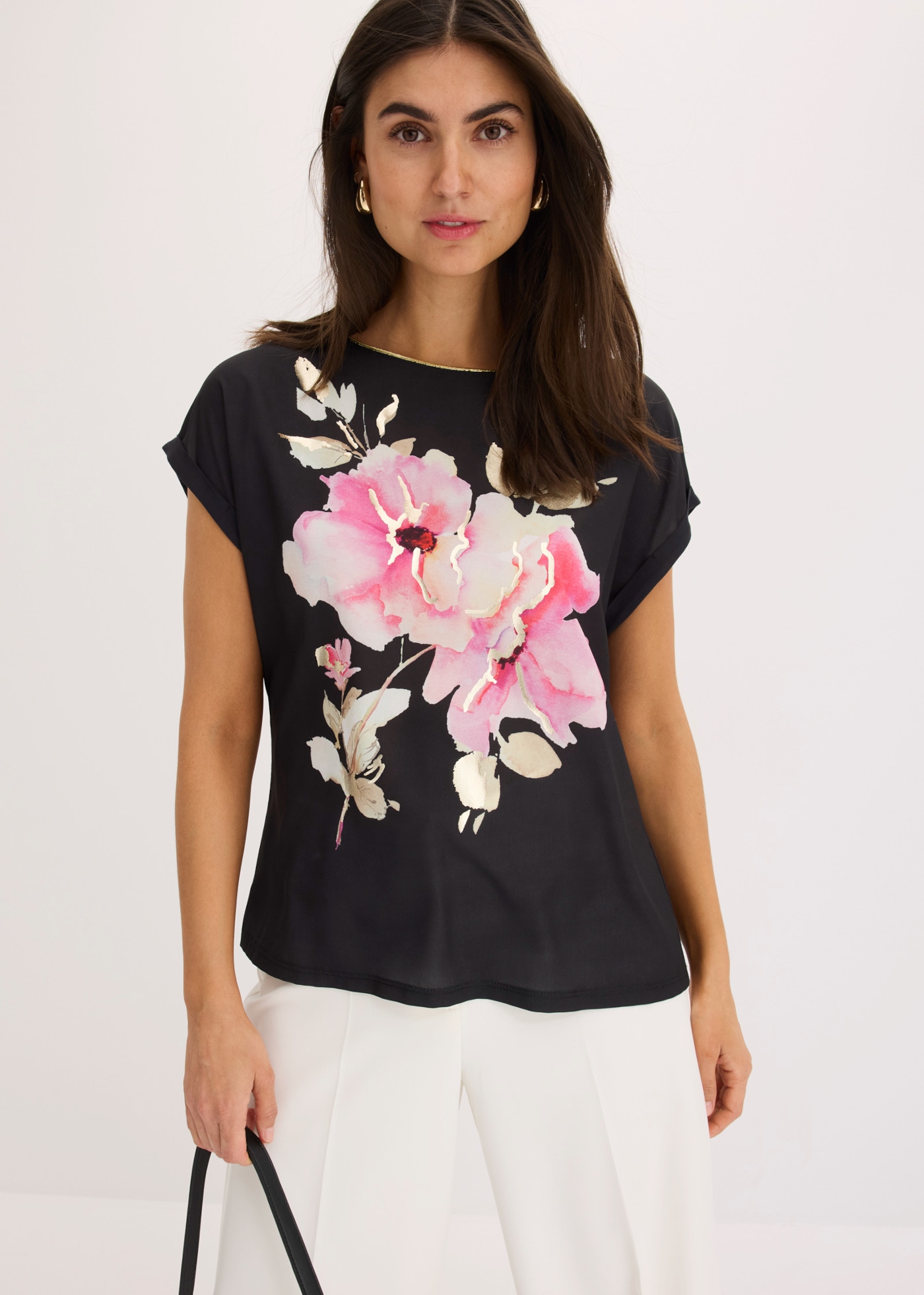 Image of bonprix T-Shirt lockere Passform, mit Satin-Einsatz, ärmellos