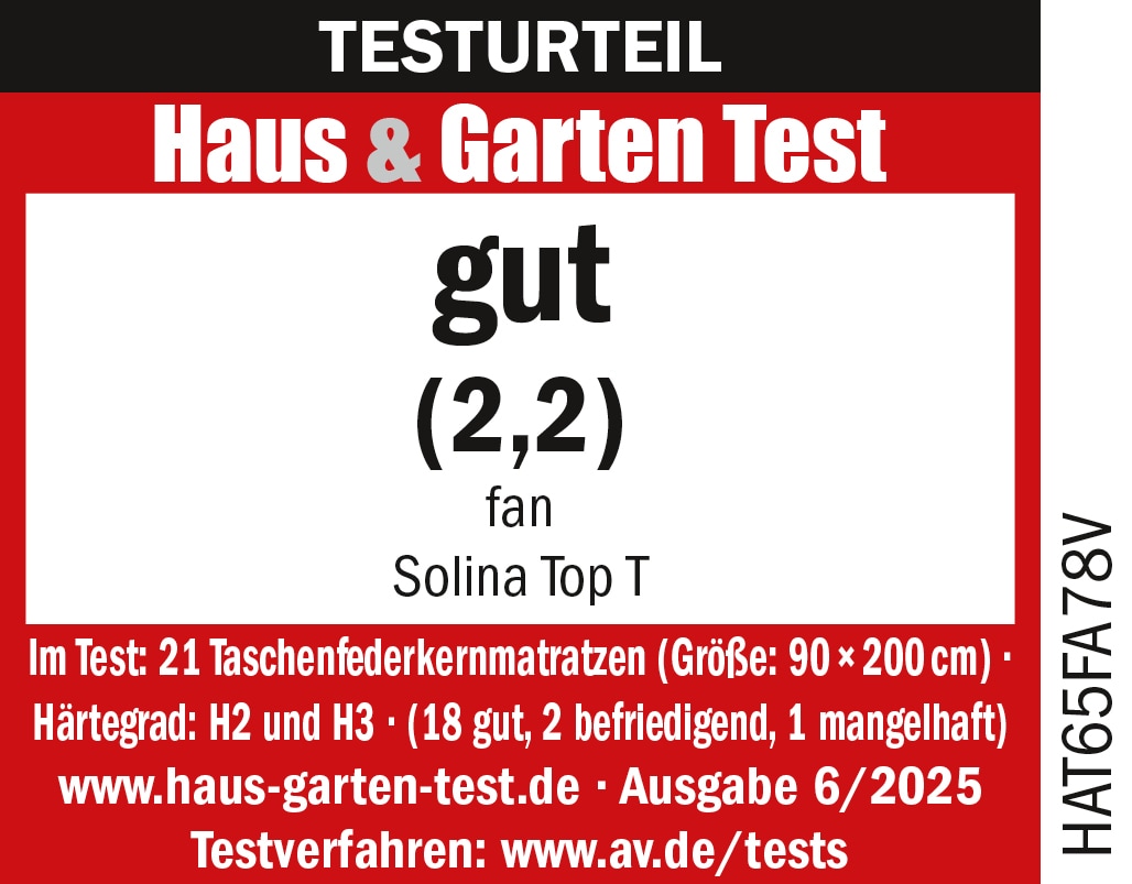 fan Taschenfederkernmatratze »Solina Top T, 90x200 & mehr, 7 Zonen Wendematratze in 2 Härten« 22 cm hoch 1-tlg., 1 Stk. tlg. Haus & Garten Test "GUT", getestet in Gr. 90x200, H2+H3