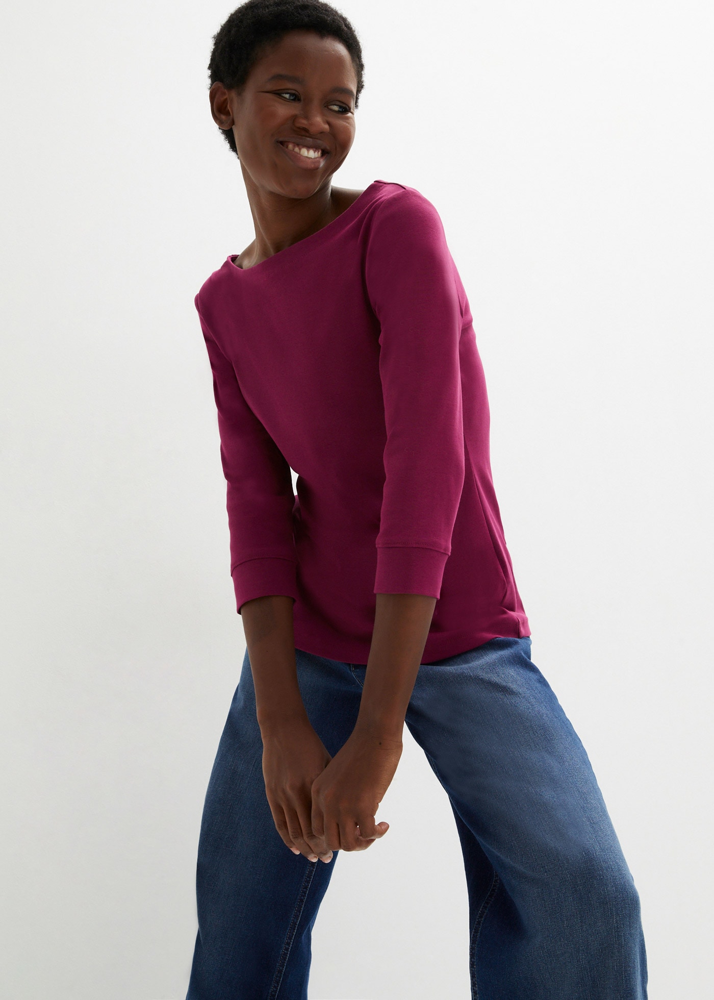 Image of bonprix Langarmshirt mit 3/4-Arm, U-Boot-Ausschnitt, bequeme Passform, aus Baumwolle