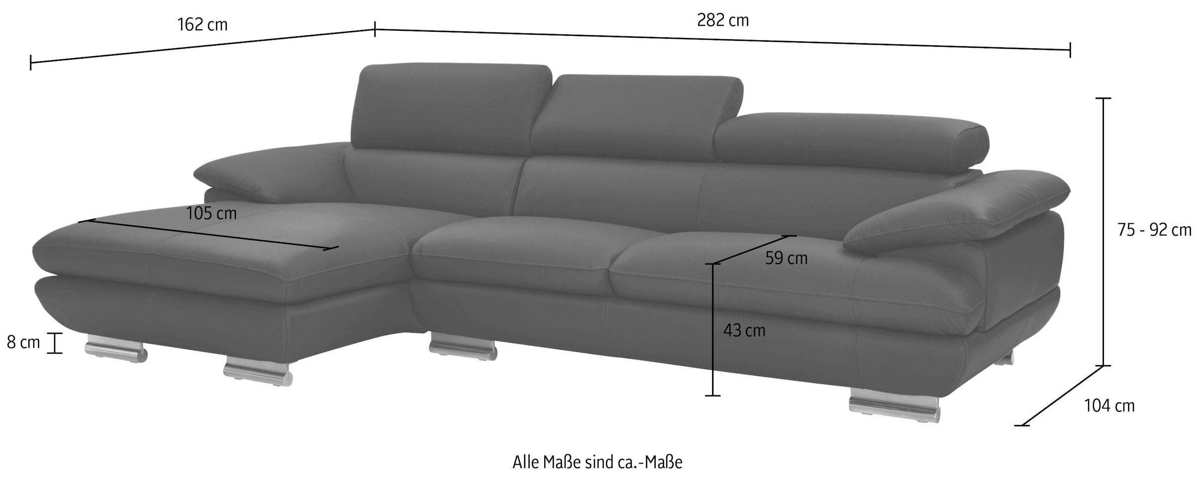 CALIA ITALIA Ecksofa »Magic, ein italienisches Sofa zum Träumen, erstklassiger Sitzkomfort«, mit verstellbaren Kopfteilen, in 2 Lederqualitäten