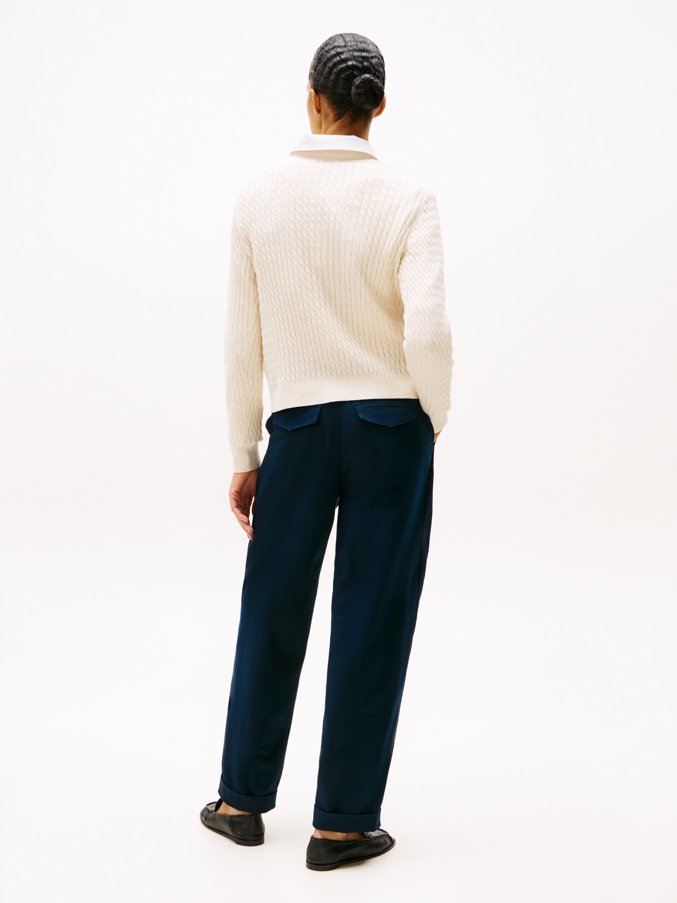 Tommy Hilfiger Pull à col rond »CO CABLE C-NK LS SWEATER« Baumwolle, mit Zopfmuster, Regular Fit