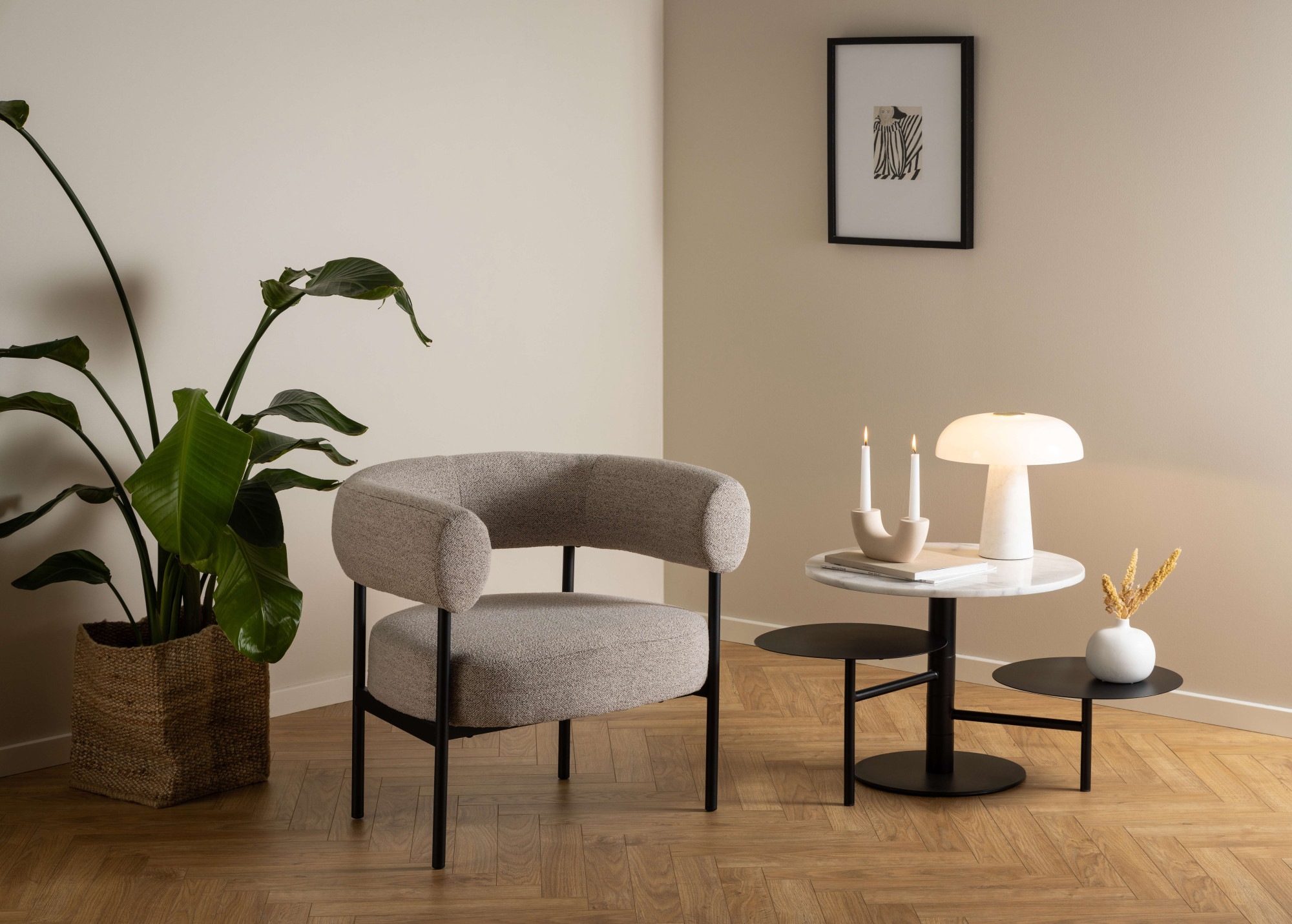 ACTONA GROUP Loungesessel »Oakfield, Polstersessel, Relaxsessel, mit Armlehnen, Hoher Komfort« Modern, Beiger Stoff, Schwarze Stel, Taschenfedern, Sitzhöhe: 43,5 cm