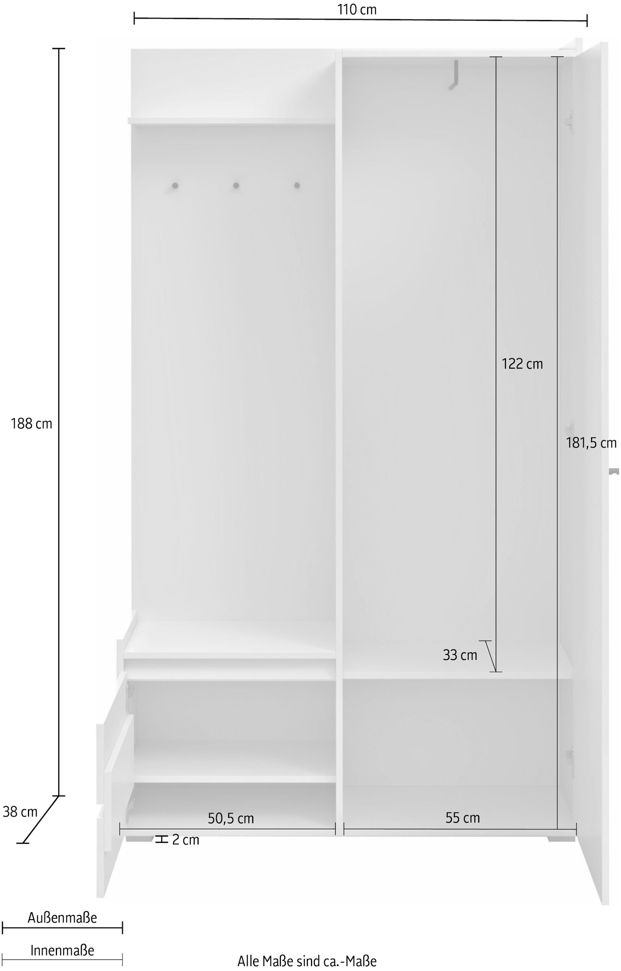 INOSIGN Garderobenschrank »Kosmo«, mit Spiegel Masse 118 x 30 cm, Höhe 190 cm, Breite 110 cm