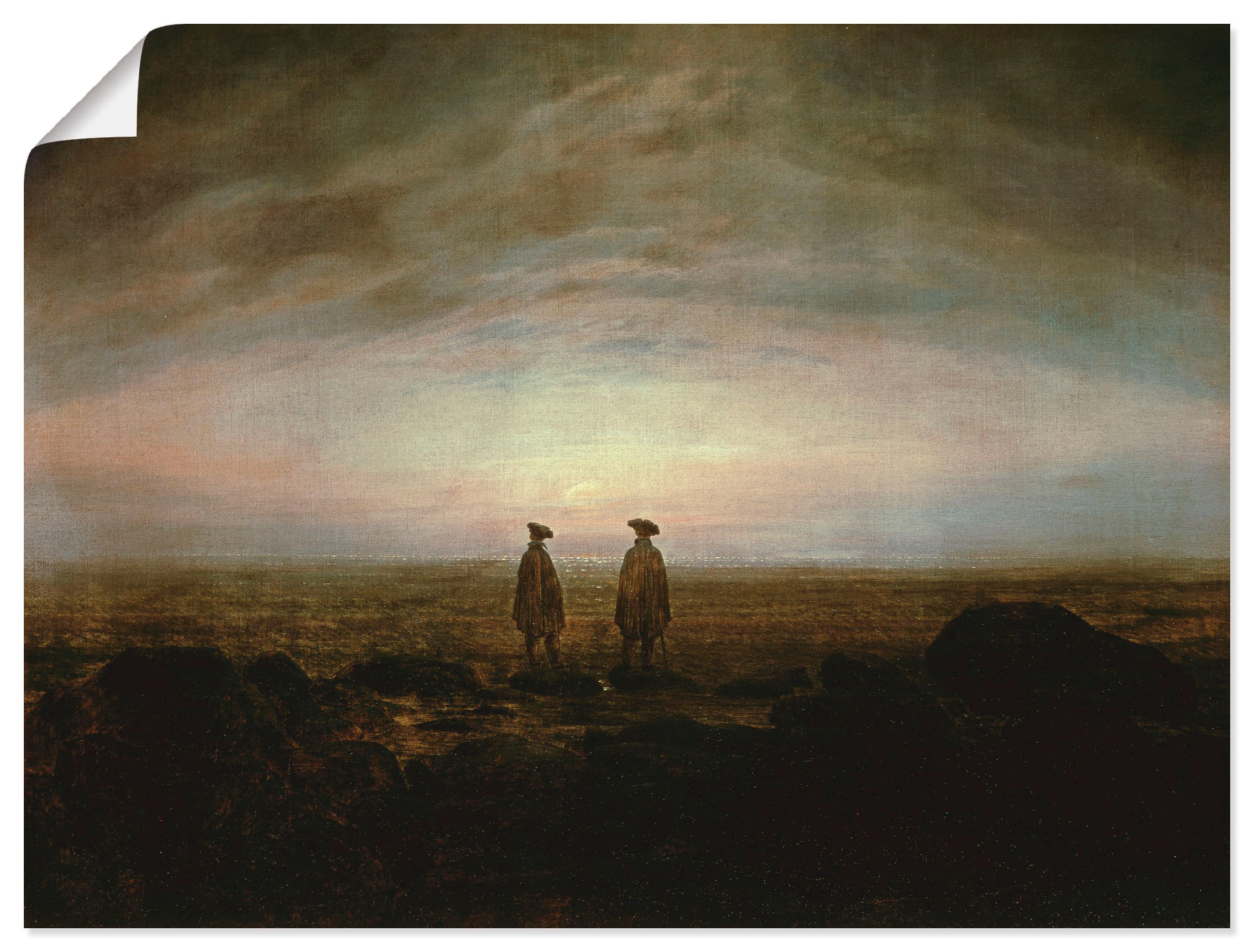 Image of Artland Wandbild »Zwei Männer Meer Mondaufgang, um 1817«, Mann, (1 St.), in vielen Grössen & Produktarten -Leinwandbild, Poster, Wandaufkleber / Wandtattoo auch für Badezimmer geeignet bei Ackermann Versand Schweiz