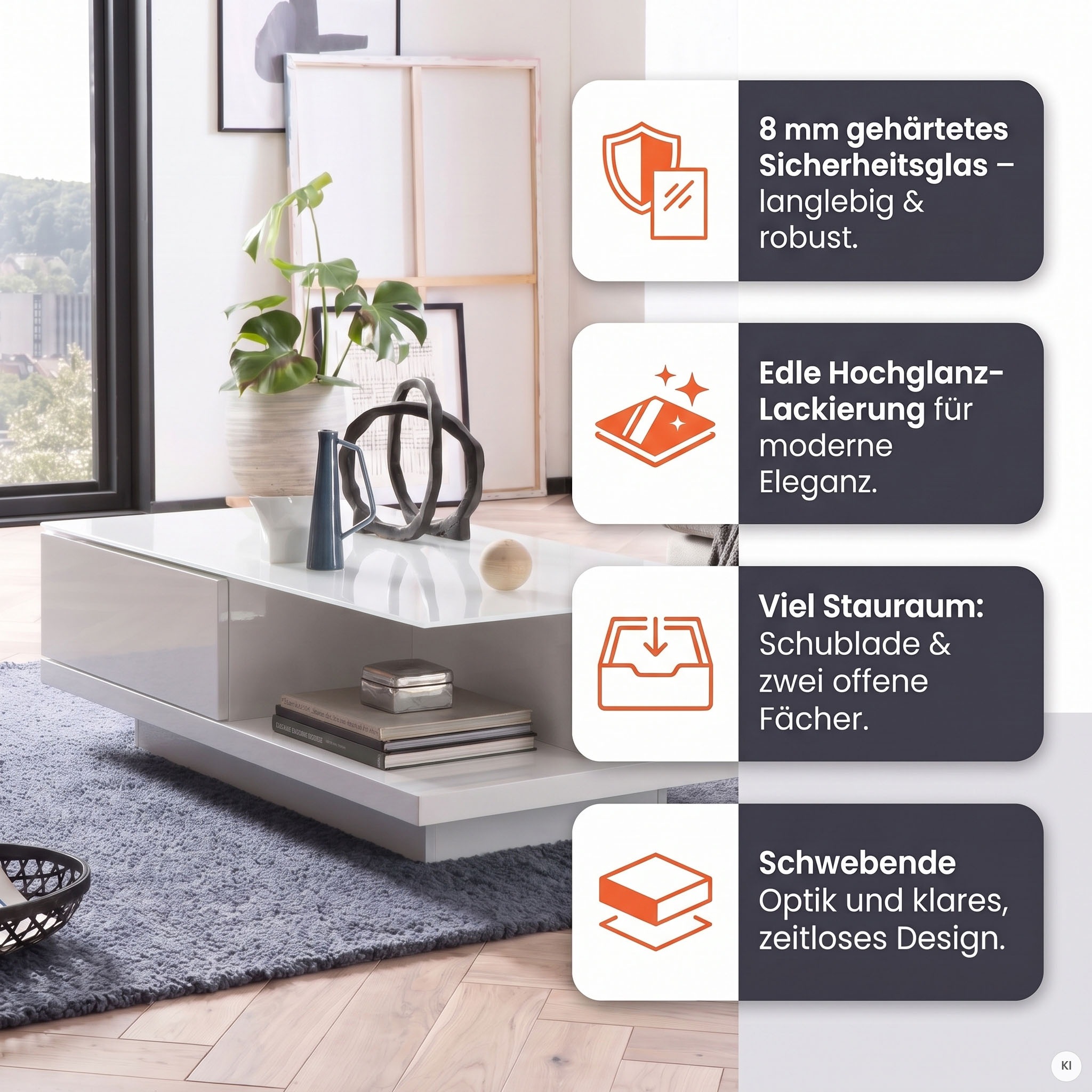 SalesFever Couchtisch »im minimalistischen Stil« Elegante Tischplatte aus robustem Kristallglas