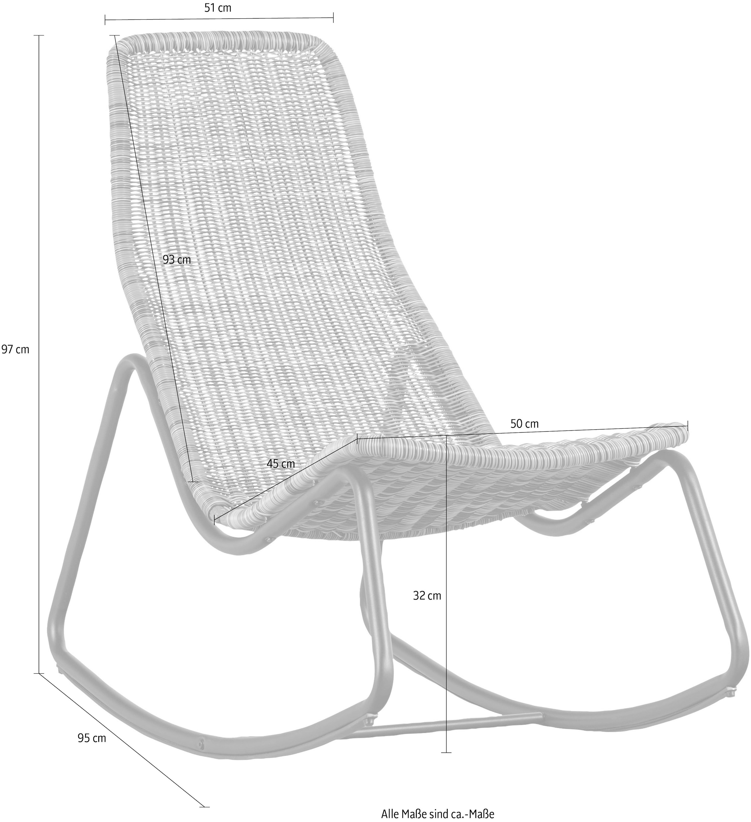 WOOOD Gartenstuhl »Tom gecoatetes Rattan mit Metallgestell, H 97 x B 51 x T 95 cm« () 1 Stk.Verstärkender Querstrebe, Tragkraft 150 kg, einfach zu montierbar