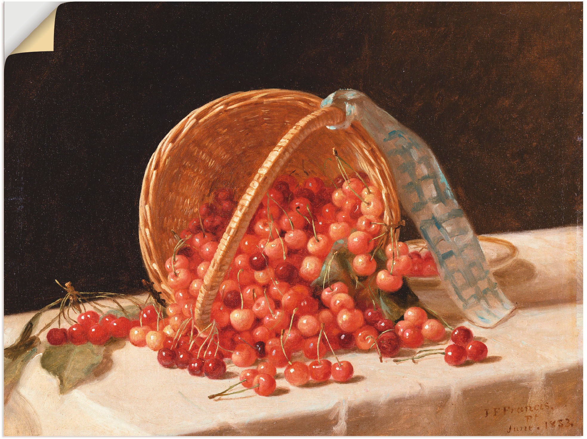 Image of Artland Wandbild »Ein Korb mit Kirschen. 1853«, Arrangements, (1 St.), in vielen Grössen & Produktarten -Leinwandbild, Poster, Wandaufkleber / Wandtattoo auch für Badezimmer geeignet bei Ackermann Versand Schweiz