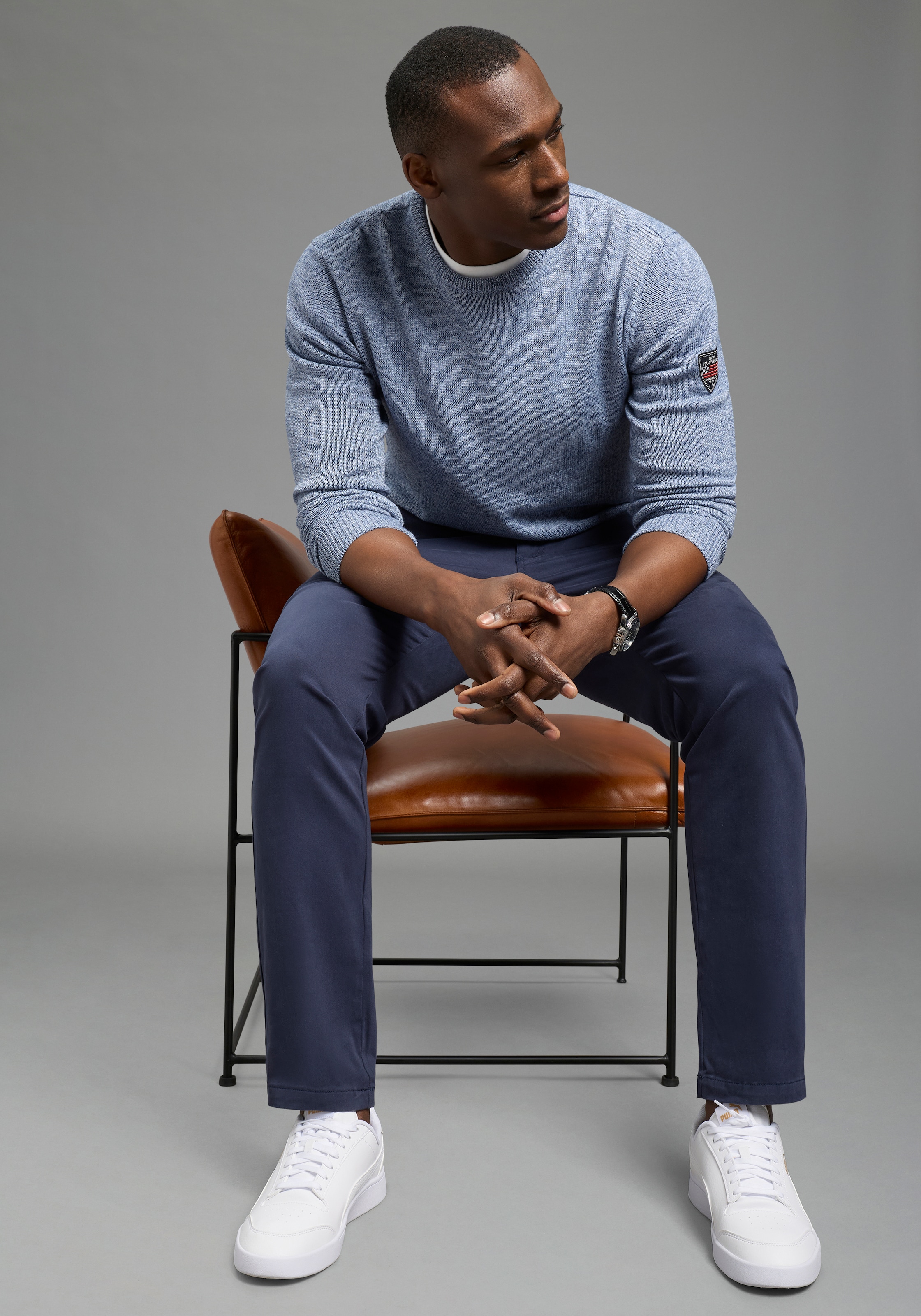 DELMAO Pull à col rond »Neue Kollektion! Sommerlicher Leinenanteil« Rundhalsausschnitt, regular fit, Langarm, melierte Optik