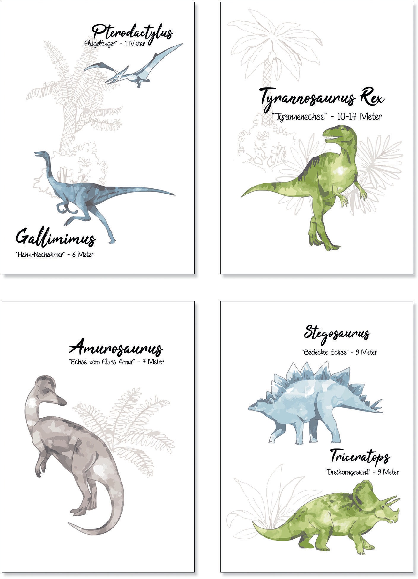 Image of Lüttenhütt Poster »Dino«, Tiere, (Set, 4 St., 4 Teile), 4er Set in zwei Grössen bei Ackermann Versand Schweiz