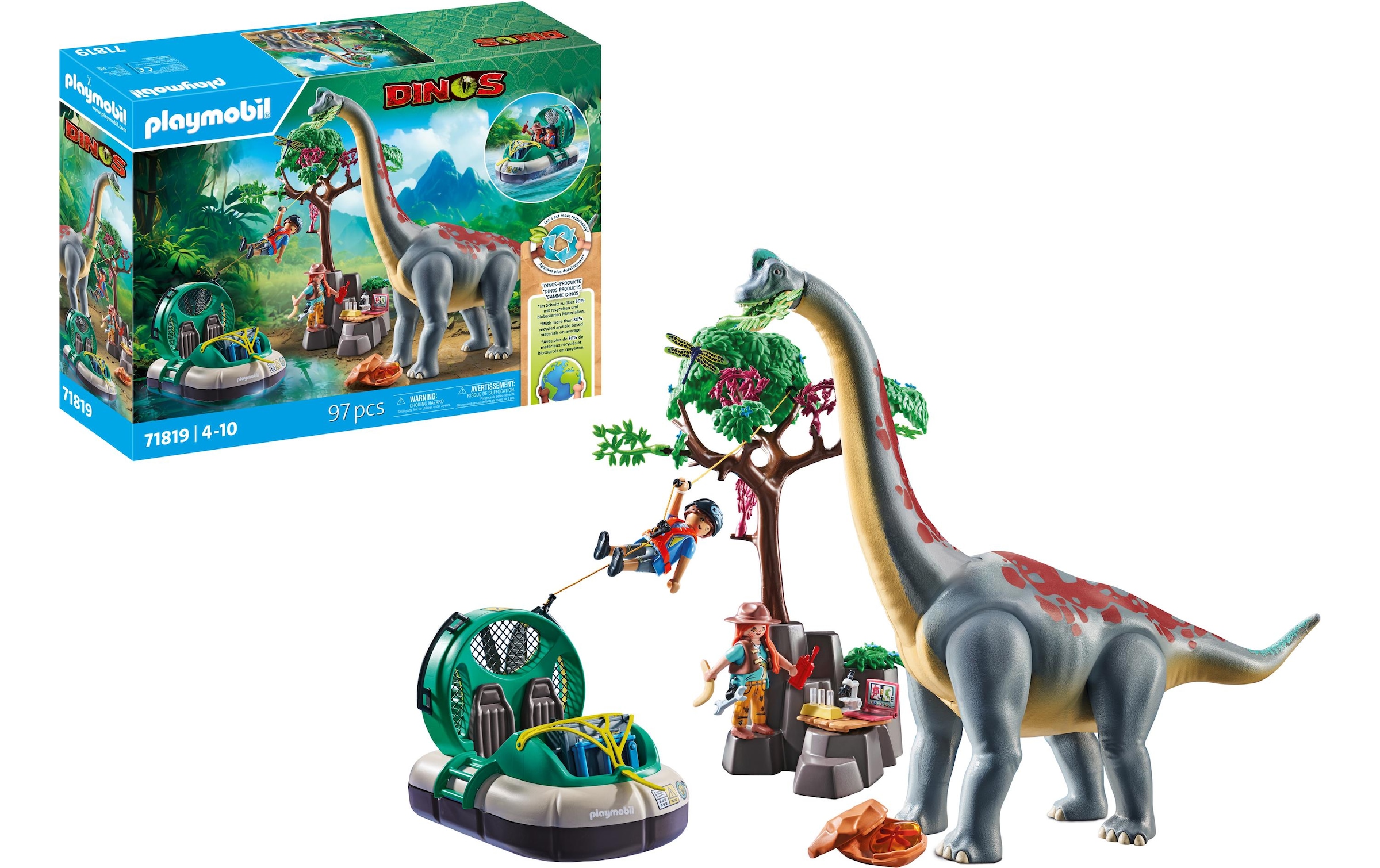 Playmobil® Spielbausteine »Dinos Brachiosaurus-Begegnung mit Luftkissenboot 71819«, (97 St.)