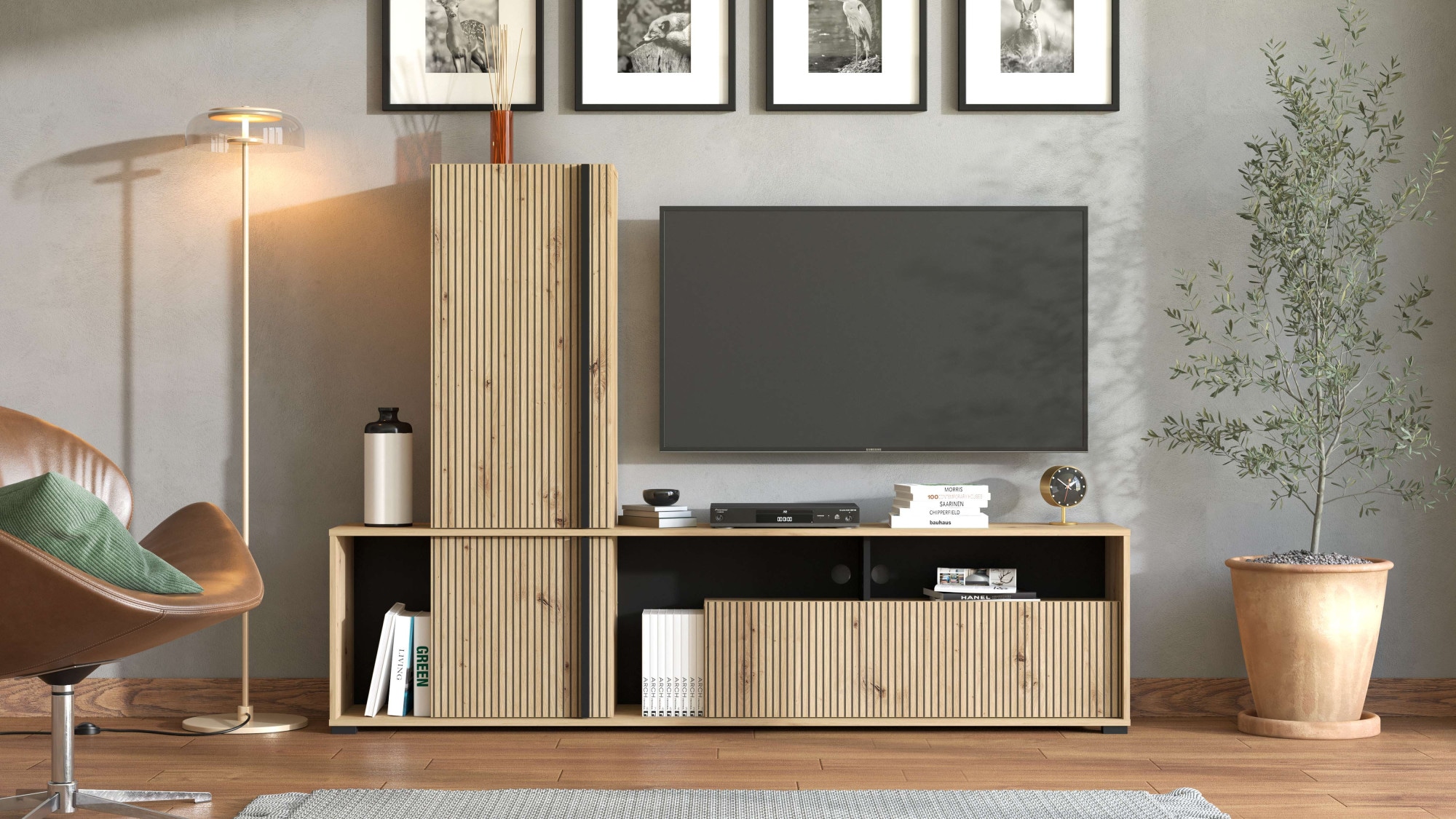 Wohnwand »Chania, 195 cm, inkl. TV Board und Highboard«, (Komplett-Set, 2 St.),...