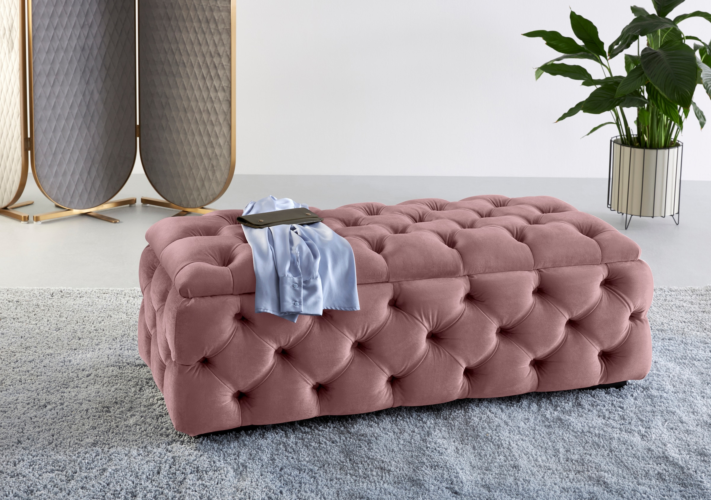 Image of Home affaire Polsterhocker "KALINA, hochwertige Knopfheftung, B/T/H: 120/55/45 cm" mit Staufach und innenliegenden Laschen zur besseren Aufbewahrung