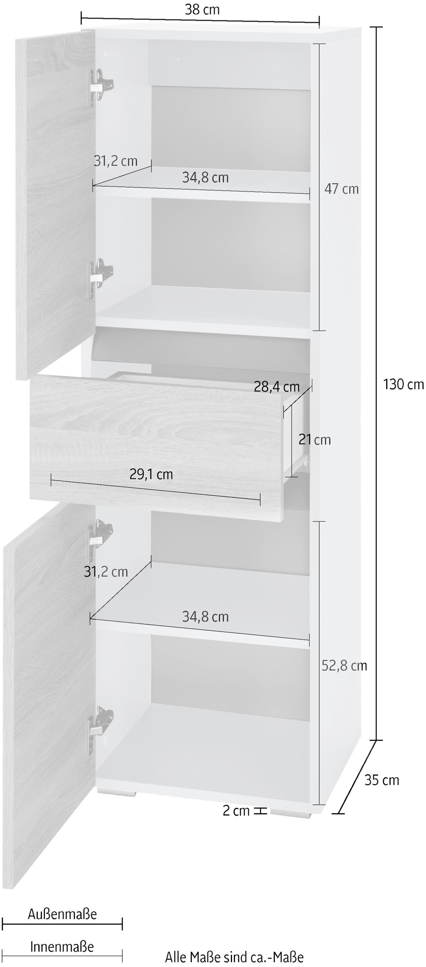 Home affaire Midischrank »Wisla«, Höhe 130 cm, mit Türen & Schubkasten  versandkostenfrei auf
