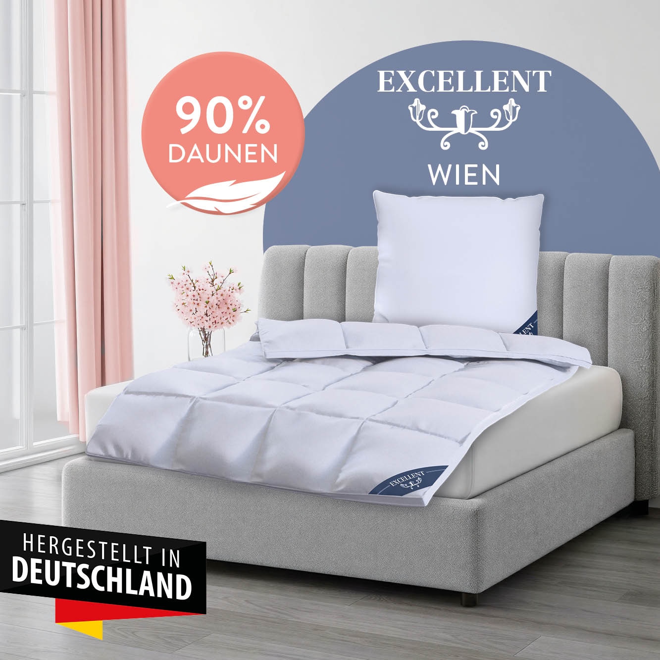 Excellent Daunenbettdecke "Wien, Bettdecken für Sommer und Winter, Decke" polarwarm Füllung 90Daunen10Federn 1 Stk. tlg. Bettdecke 135x200 cm, made in Germany, allergiker geeignet (Hausstaub)