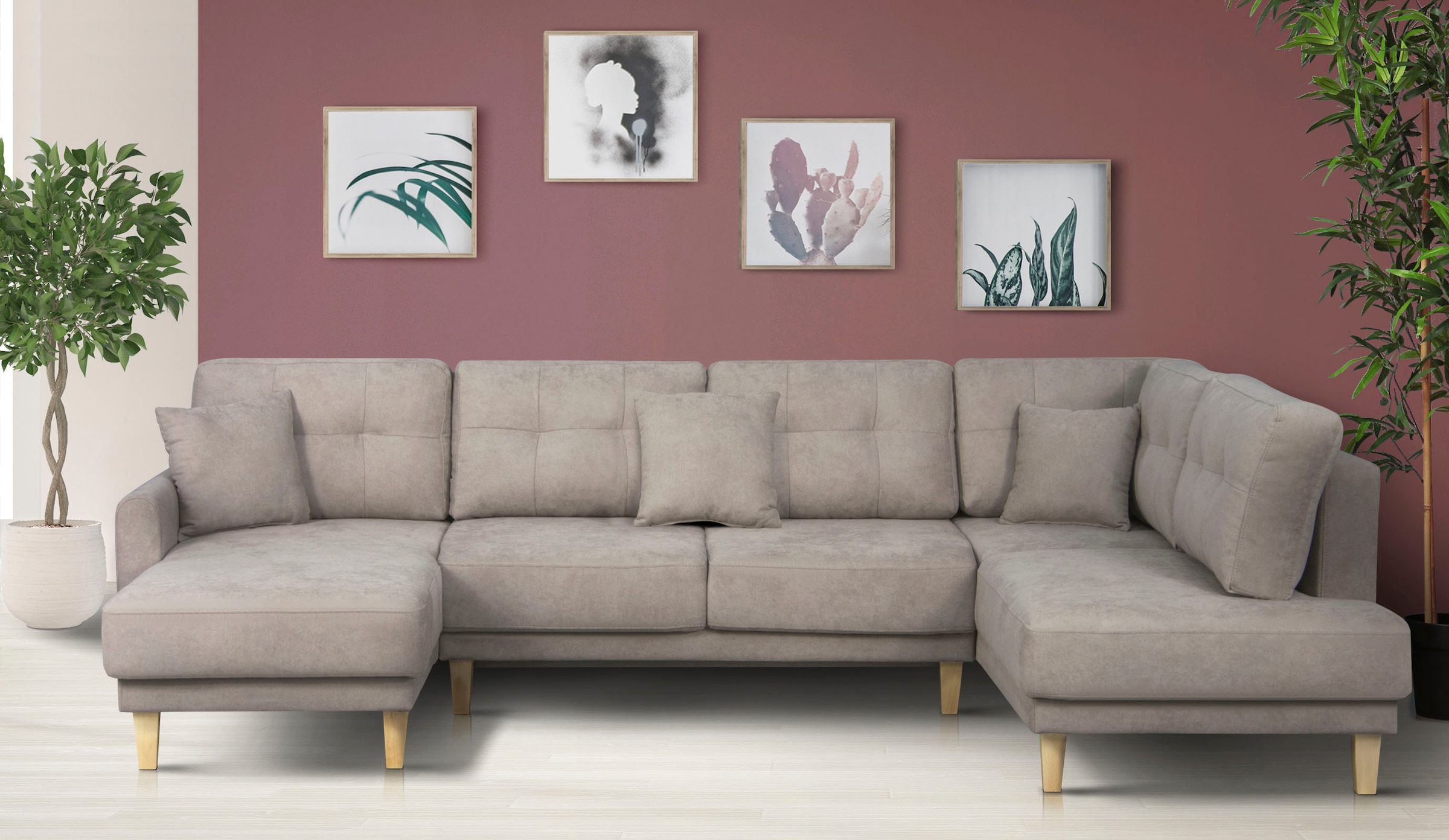 Home affaire Paysage de salon »TRIPLO U-Form wahlweise mit Schlaffunktion, B/T/H: 310/192/90 cm« Schlafsofa, auch mit Bettkasten, Steppung im Rückenkissen