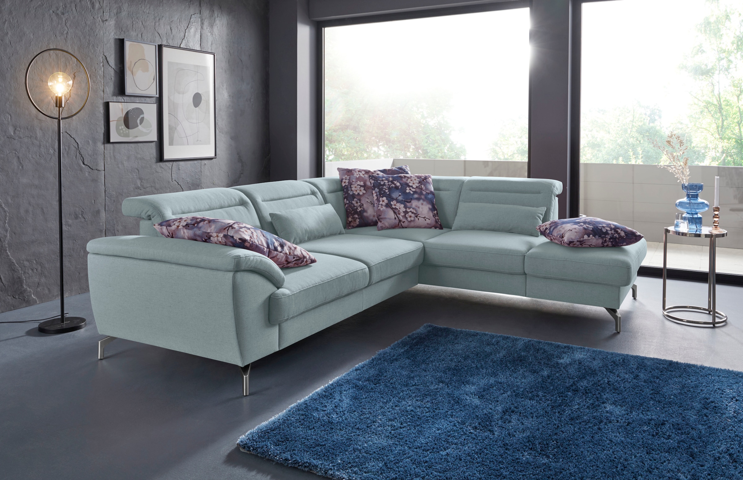 sit&more Ecksofa »Percy L-Form«, 12 cm Fusshöhe, Sitztiefenverstellung, wahlweise in 2 Fussfarben