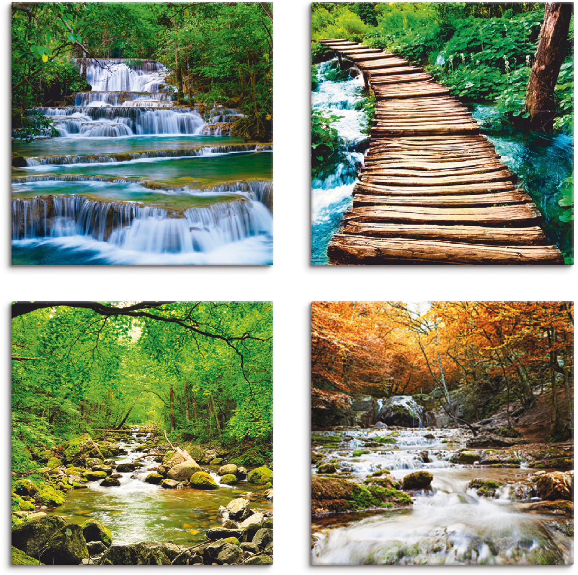 Image of Artland Leinwandbild "Wasserfall Herbstwald Fluss Smolny" Gewässer 4 Stk. tlg. 4er Set, verschiedene Grössen