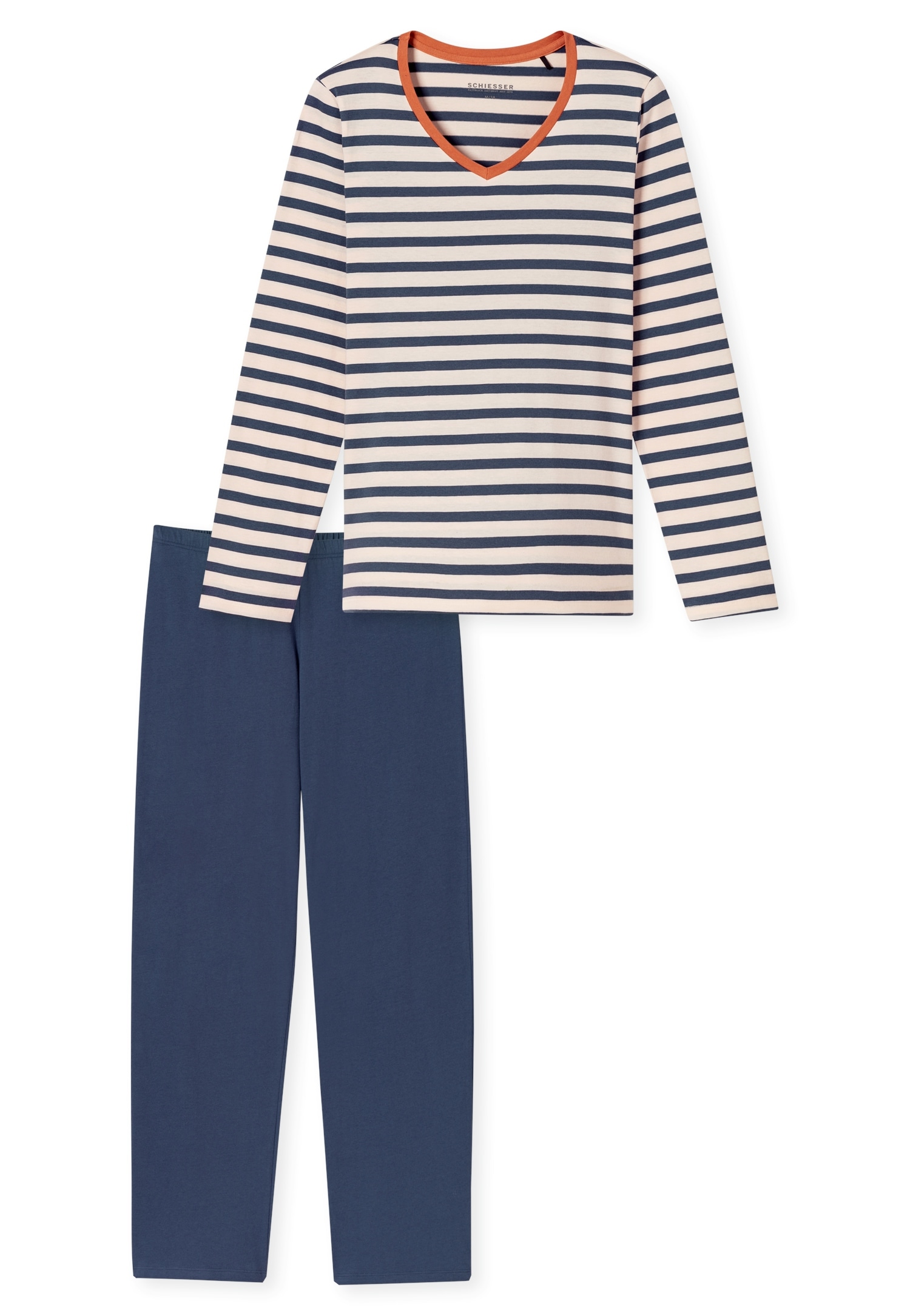 Schiesser Schlafanzug »Casual Essentials«, (2 tlg.), Baumwolle, V-Ausschnitt, langärmelig