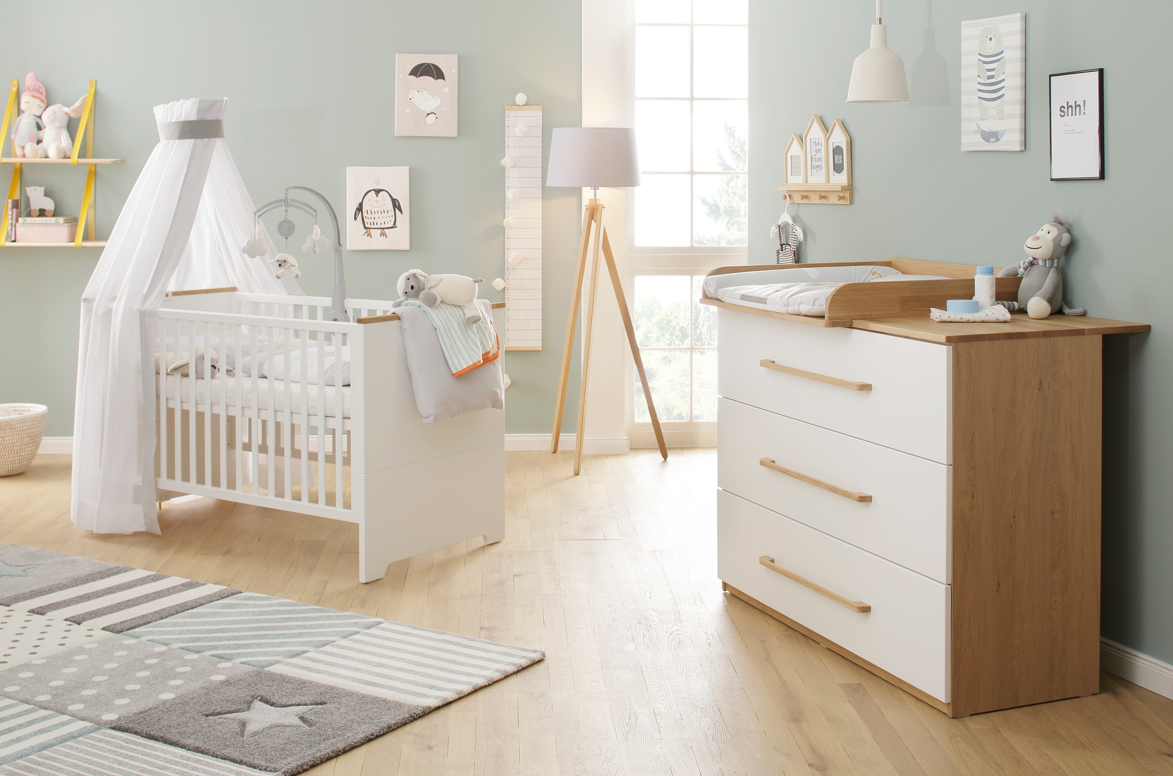 Image of Lüttenhütt Babymöbel-Set »Lauris, weiss/eiche«, (Spar-Set, 2 St., Kinderbett, Wickelkommode), FSC®-Holz aus gewissenhaft bewirtschafteten Wäldern; mit Kinderbett und Wickelkommode bei Ackermann Versand Schweiz