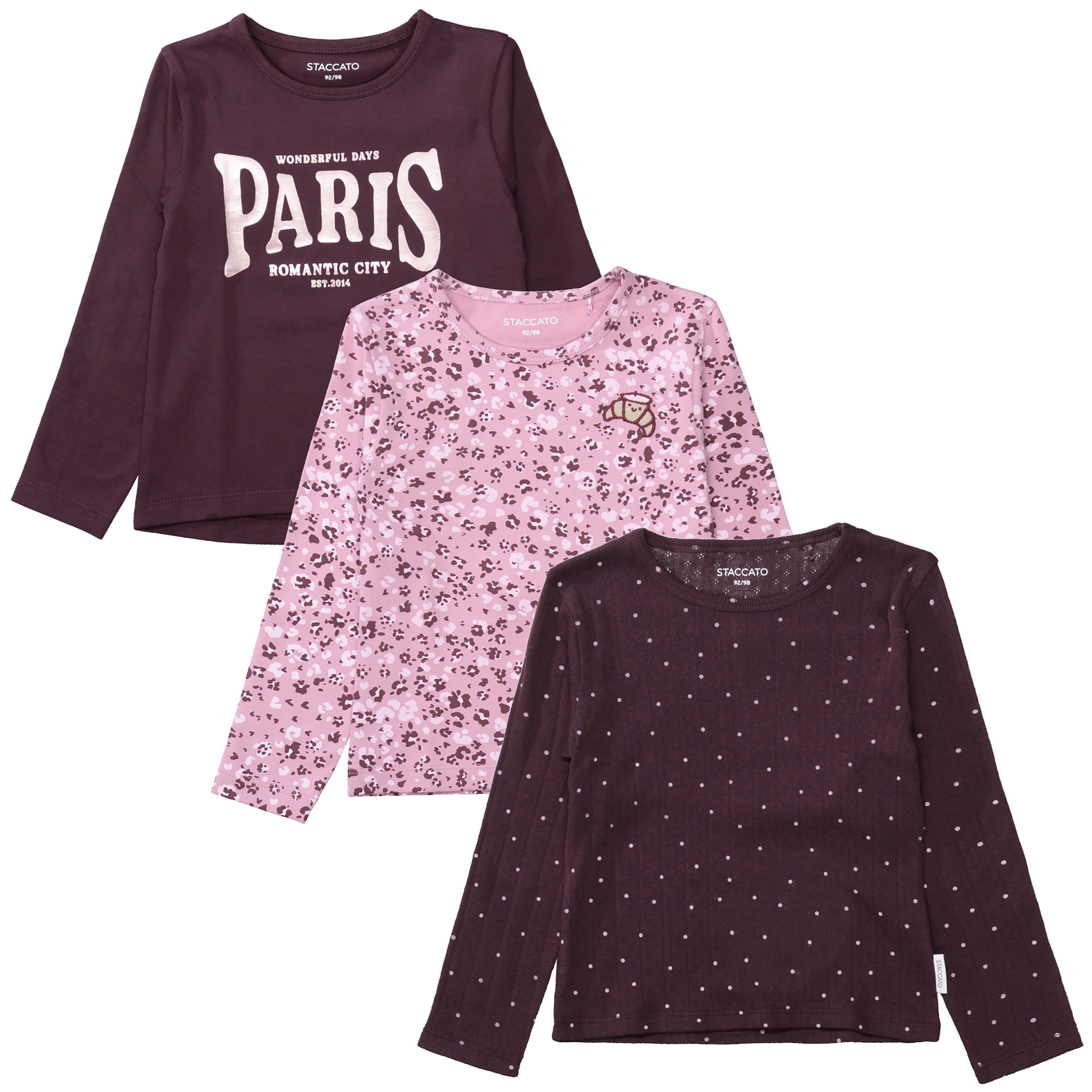 Image of STACCATO Langarmshirt Packung, 3 Baumwolle mit Elasthan, gemustert, mit Prints