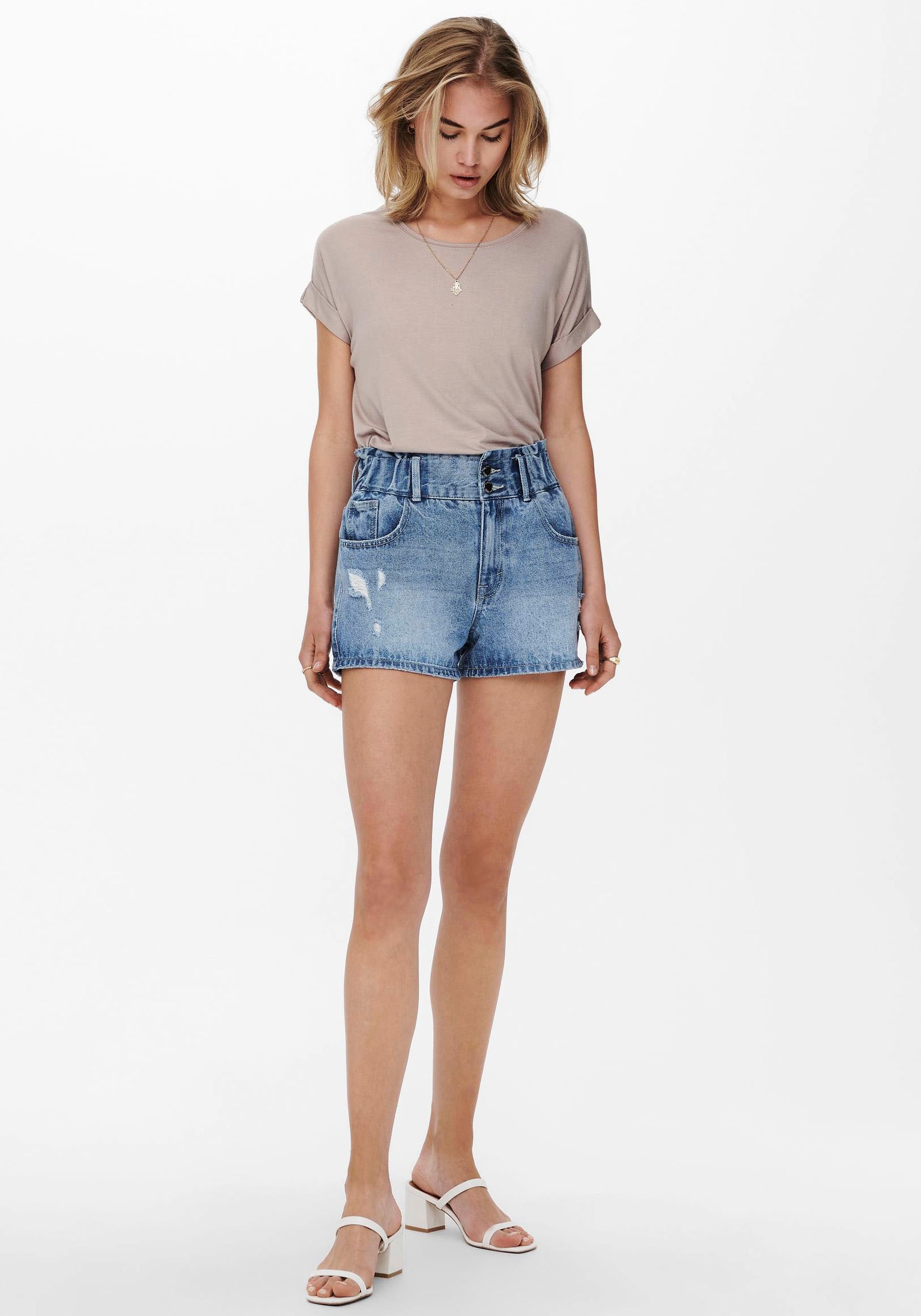 ONLY T-Shirt »ONLMOSTER – Kurzarmshirt mit Aufschlag und klassischem Look«, unifarben, casual, regular fit, Viskosemischung, Rundhals