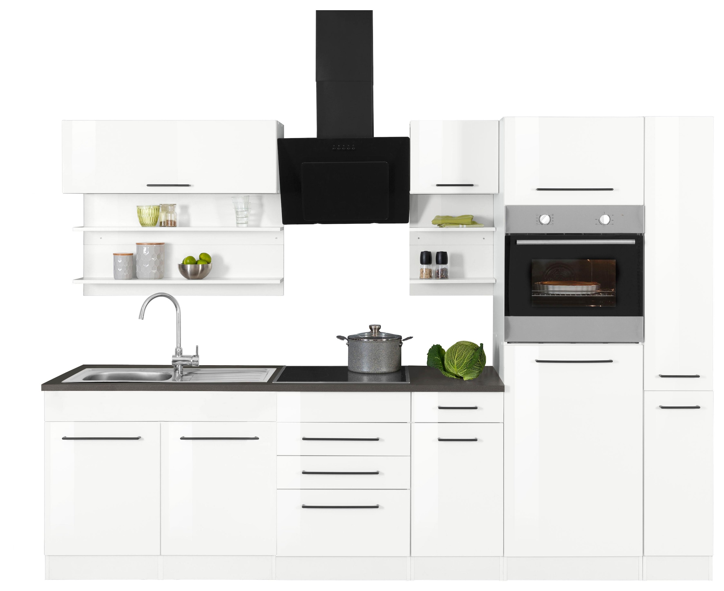 KOCHSTATION Kitchenette »KS-Tulsa« sans appareils électriques, largeur 300 cm, poignées métal noires, façades MDF