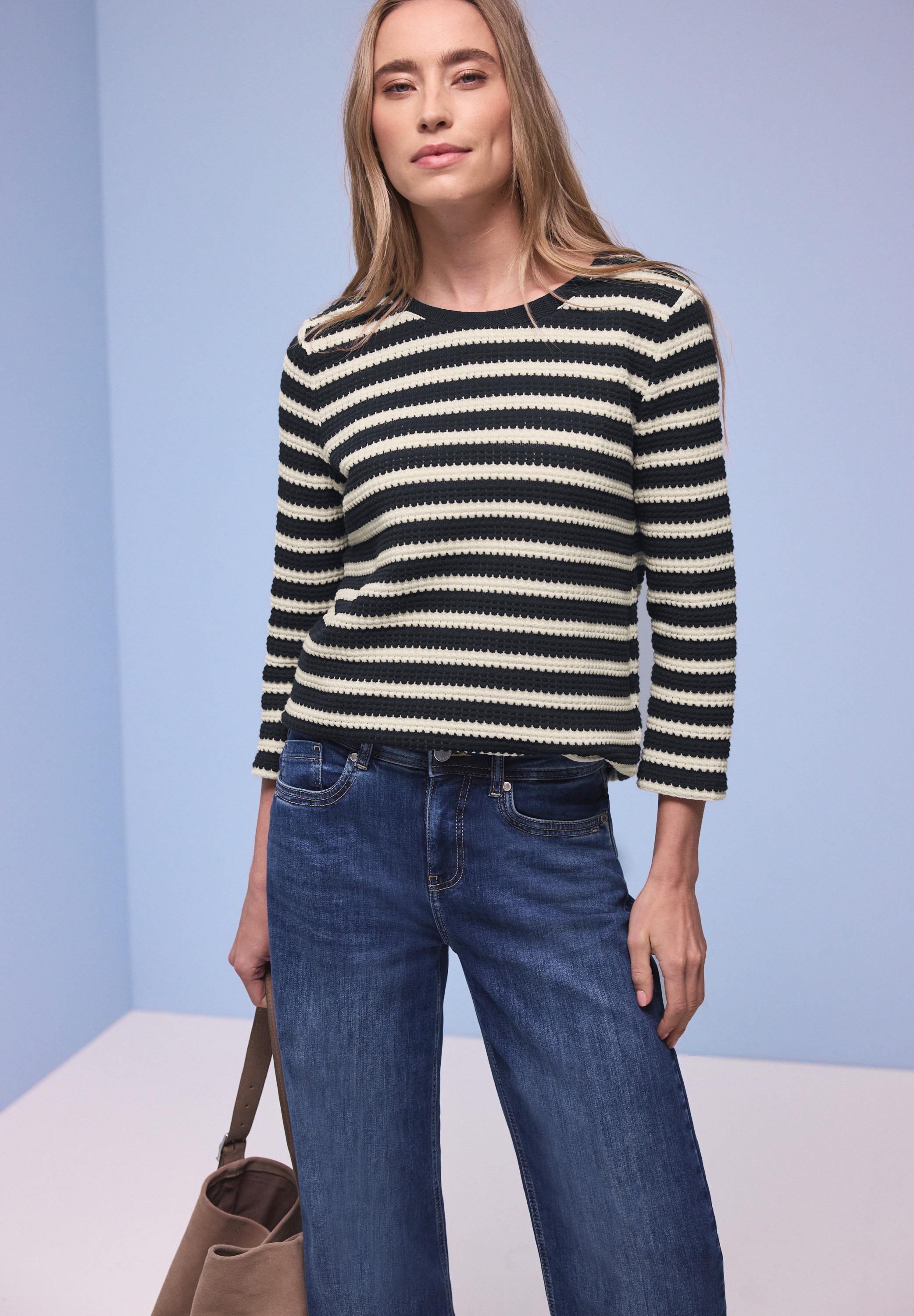 Image of STREET ONE 3/4-Arm-Shirt Strick-Look Shirt mit Streifenmuster