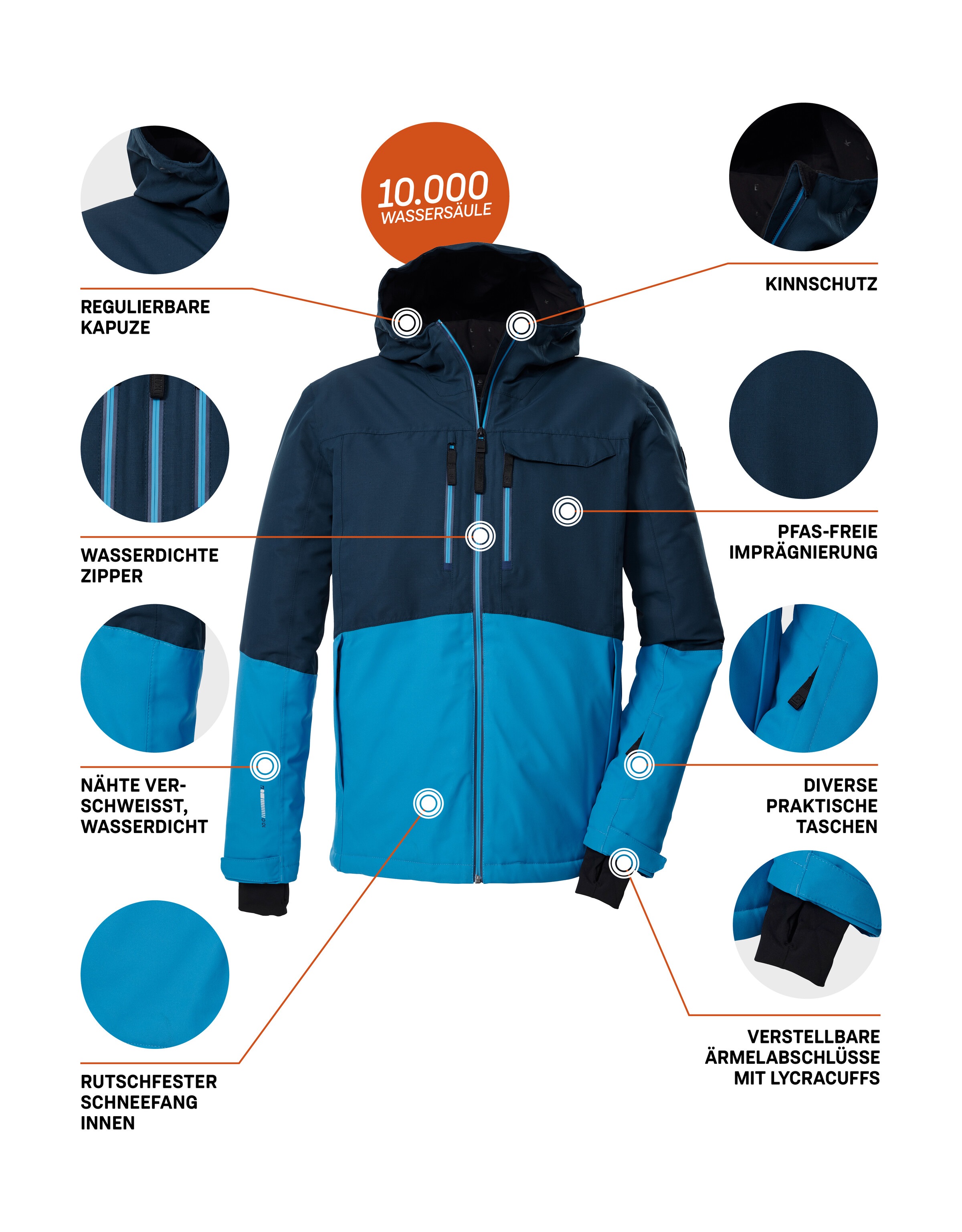 Killtec Veste de ski »KSW 53 MN SKI JCKT« veste de ski : imperméable, respirante, colourblock, nombreuses poches