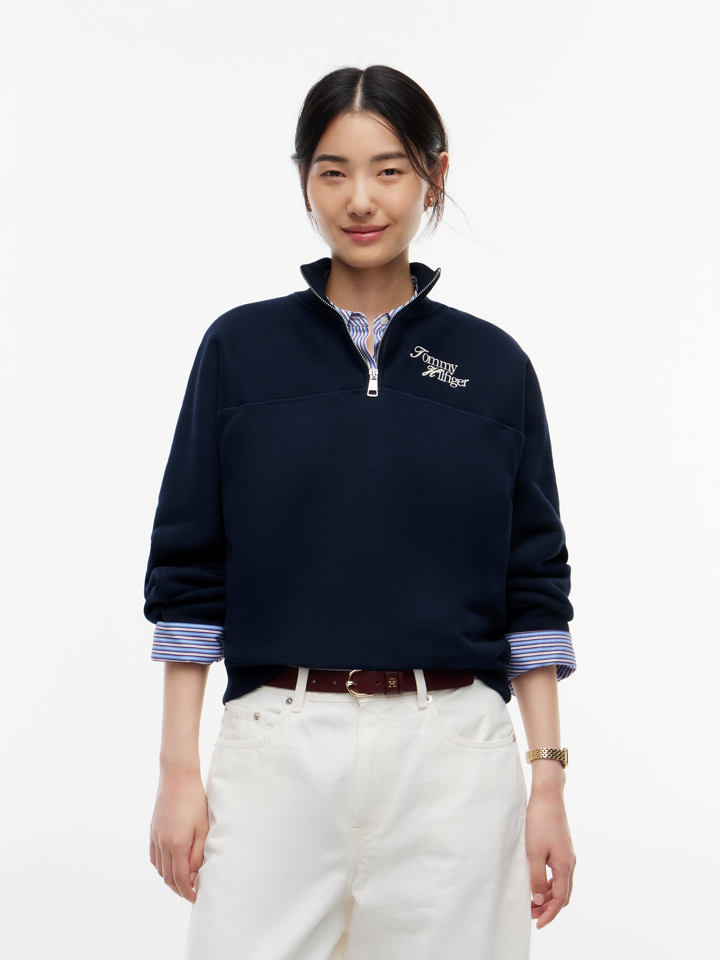 Image of Tommy Hilfiger Sweatshirt "SCRIPT REG MK-NK HALF ZIP SWT", Baumwollmischung