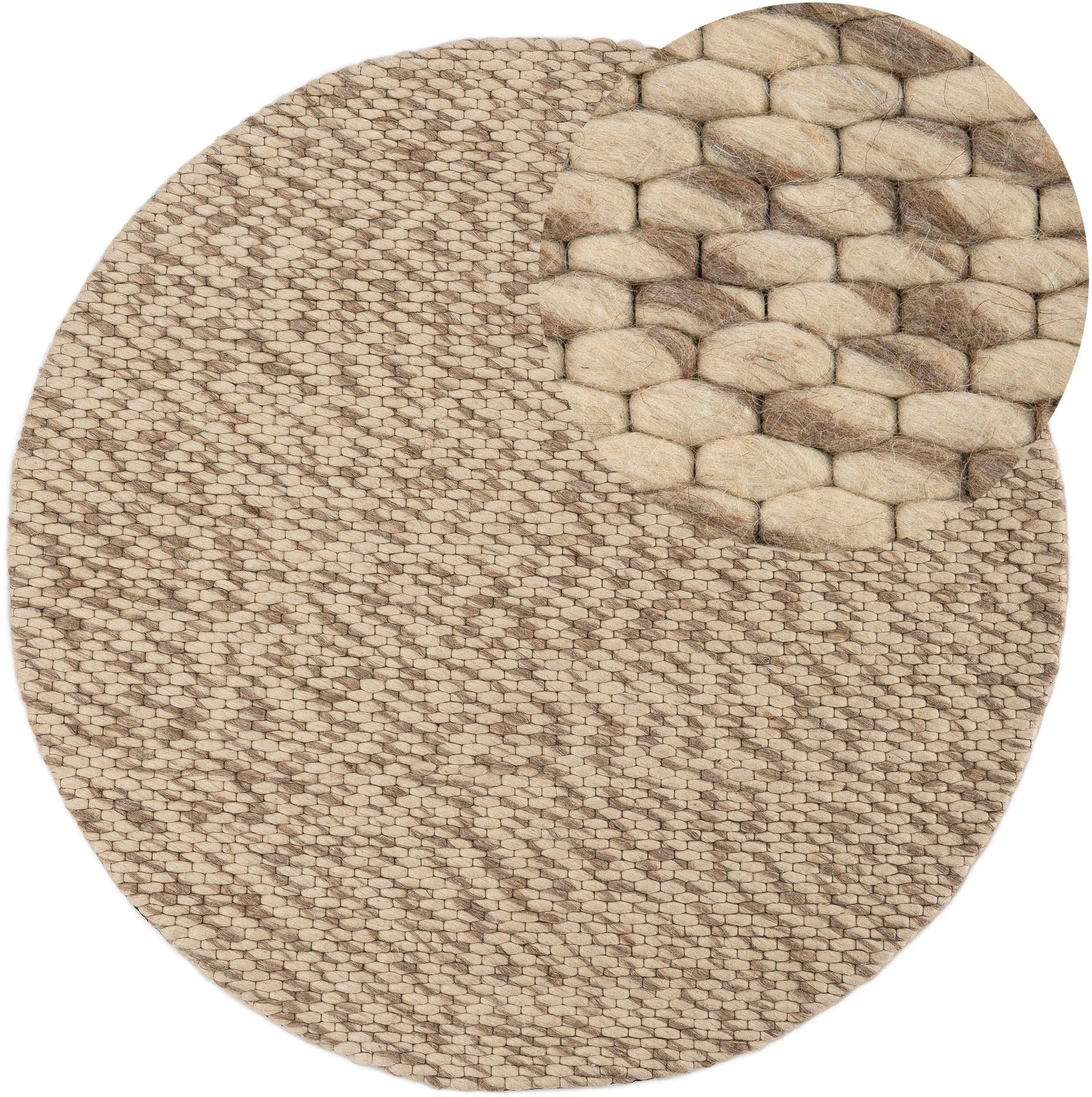 Image of carpetfine Wollteppich "Sina" rund 14 mm Höhe grobe Struktur, Zeitloses Design, reine Wolle, Wohnzimmer