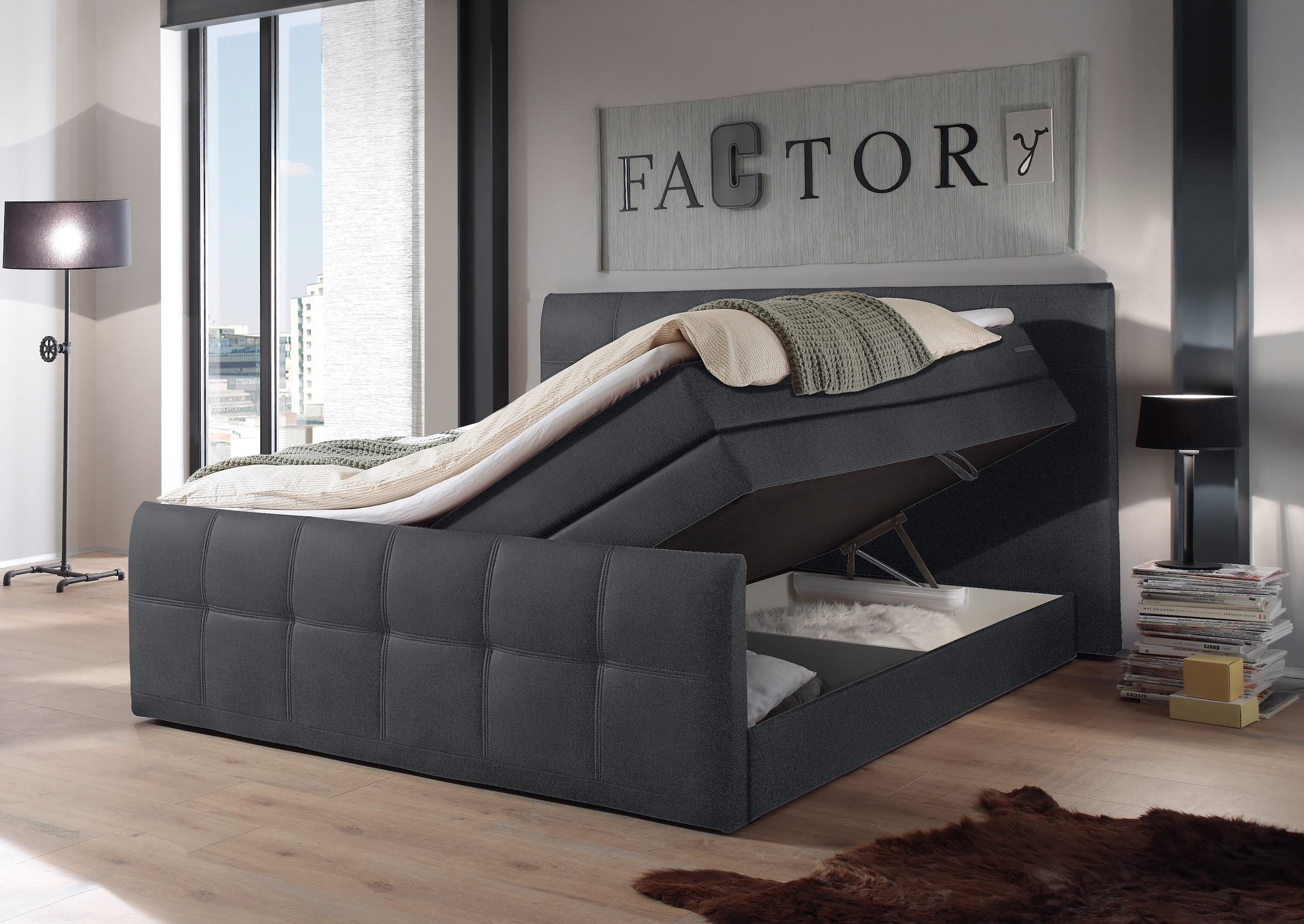 ED EXCITING DESIGN Boxspringbett »Sacramento«, inkl. zwei Bettkästen und Topper