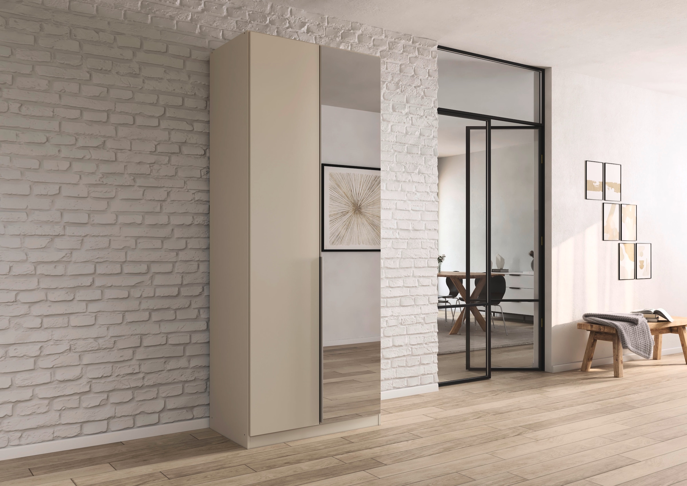 GOODproduct Armoire à portes battantes »Kleiderschrank Schrank Garderobe AGORDO mit Dekor- oder Hochglanzfront« en deux couleurs de poignées, largeurs 91-405 cm,  aménagement intérieur réfléchi, en 8 largeurs et 2 hauteurs, FABRIQUÉ EN ALLEMAGNE